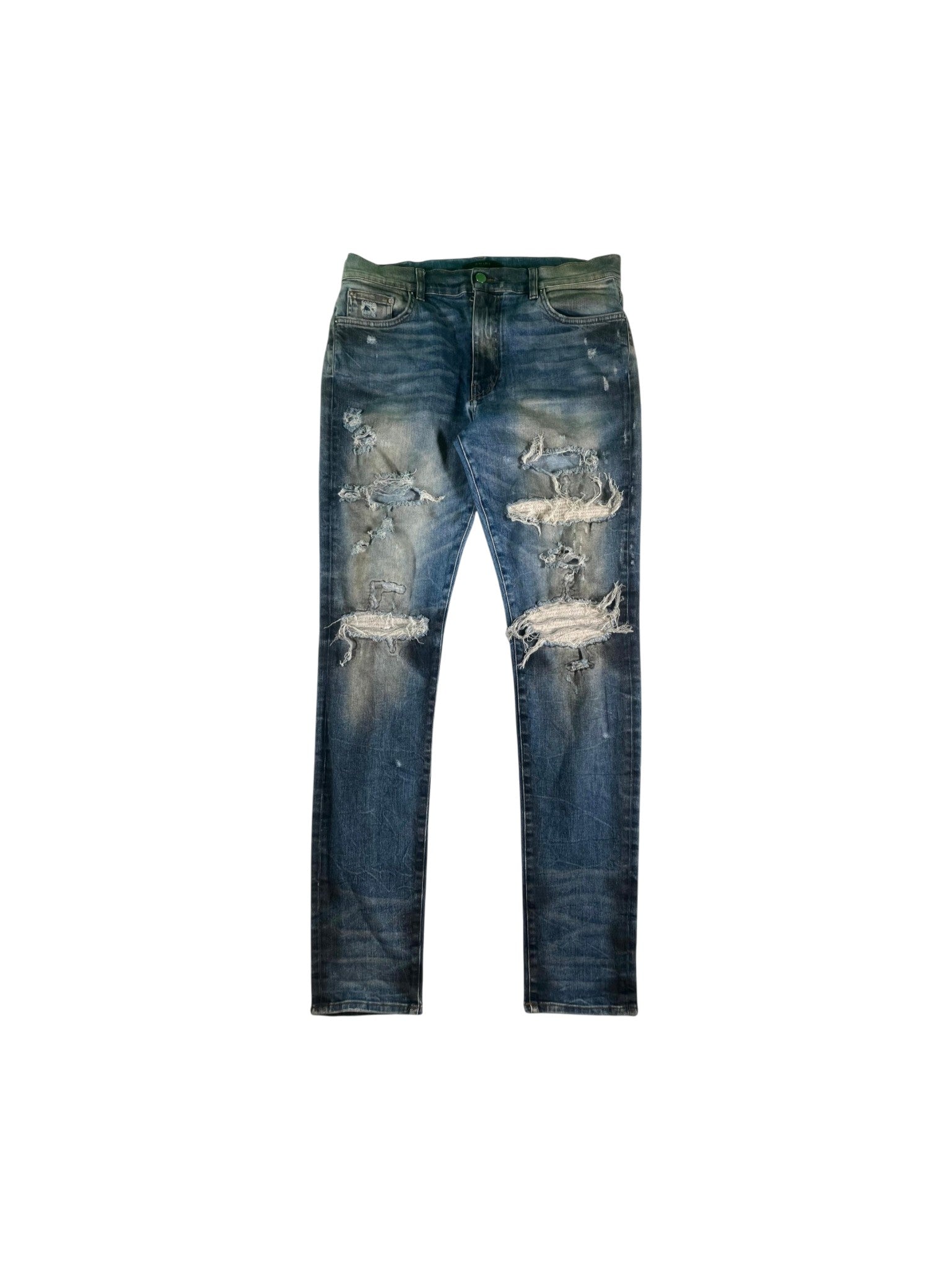 Amiri "MX1 Wool Patch" Navy, Black Wash & White Jeans