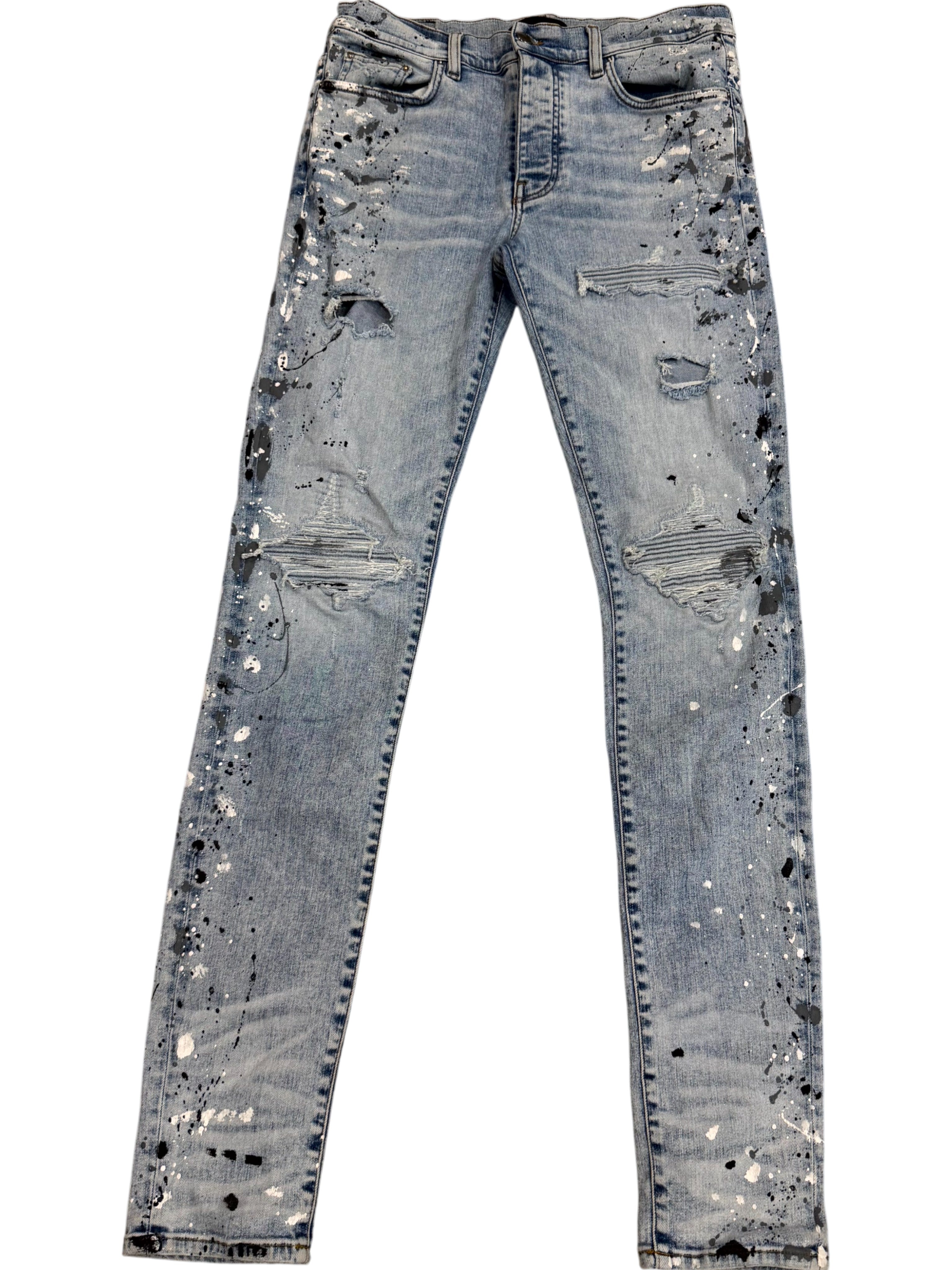 Amiri Denim Splatter Patch MX1 Light Wash Jeans