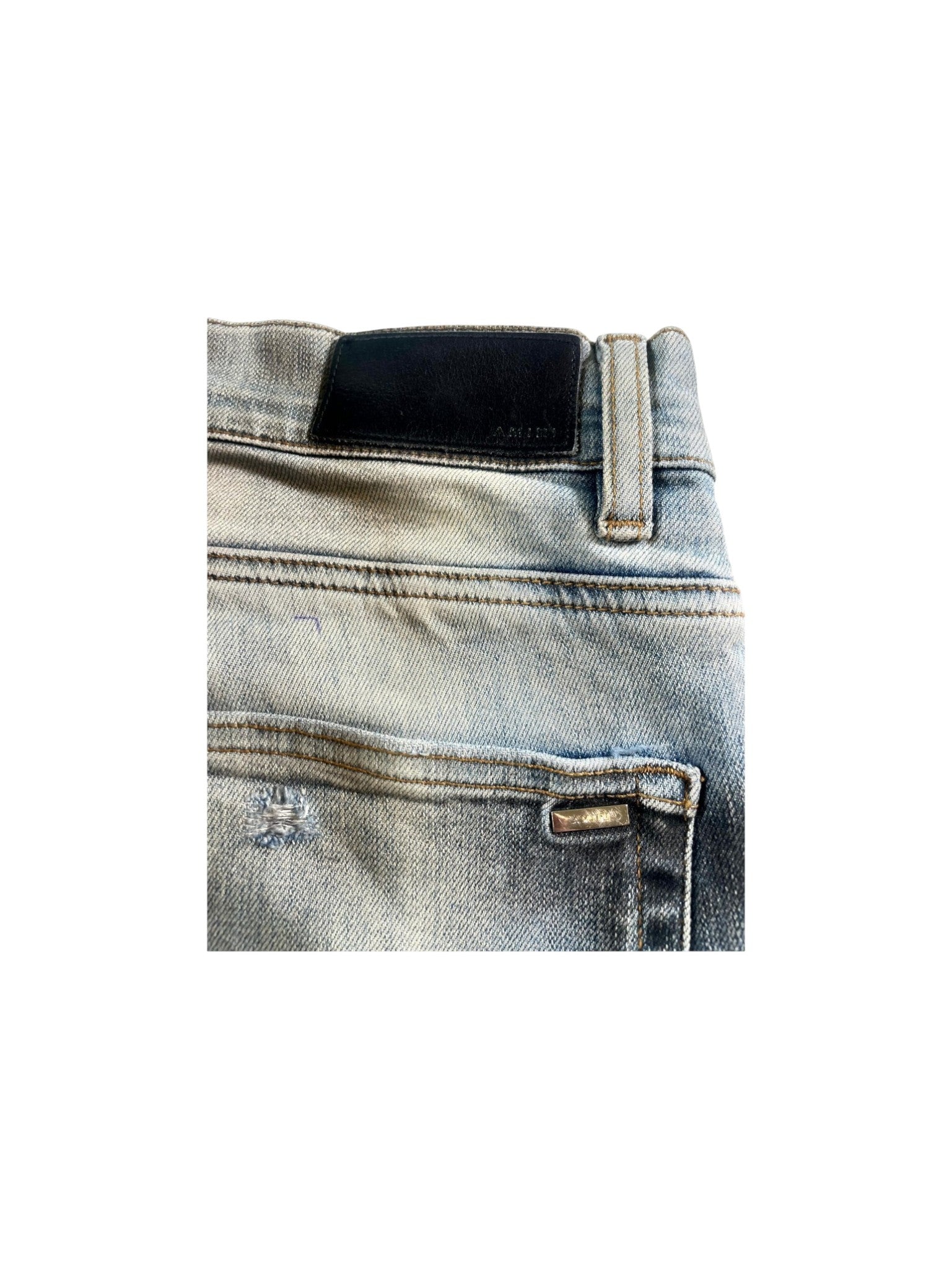 Amiri "MX1 Wool Patch" Navy, Black Wash & White Jeans