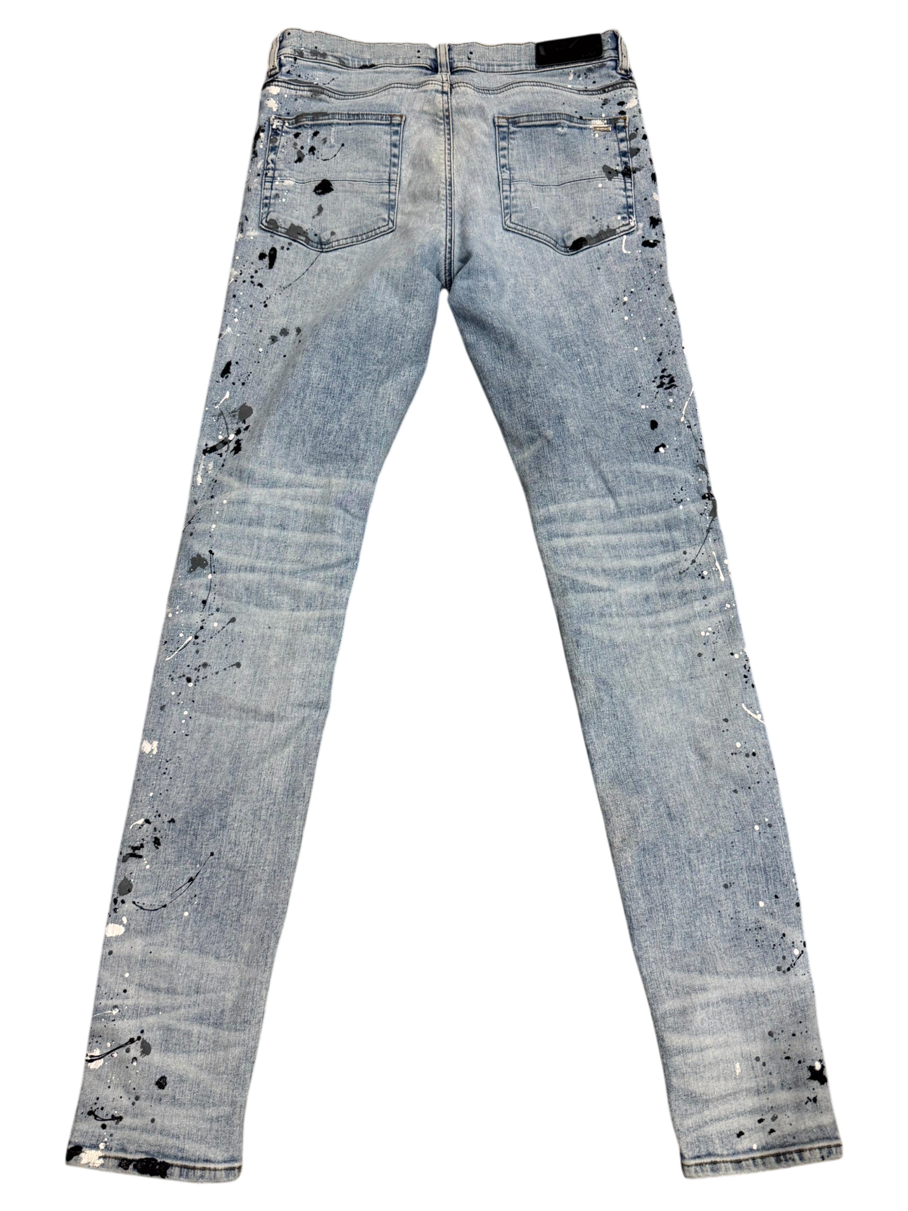 Amiri Denim Splatter Patch MX1 Light Wash Jeans