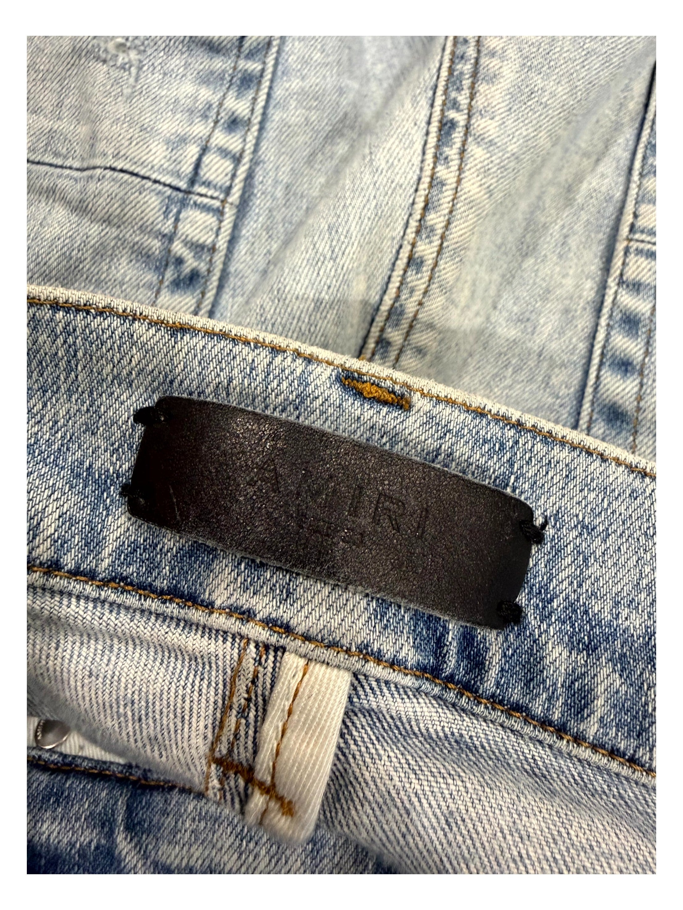 Amiri Denim Splatter Patch MX1 Light Wash Jeans