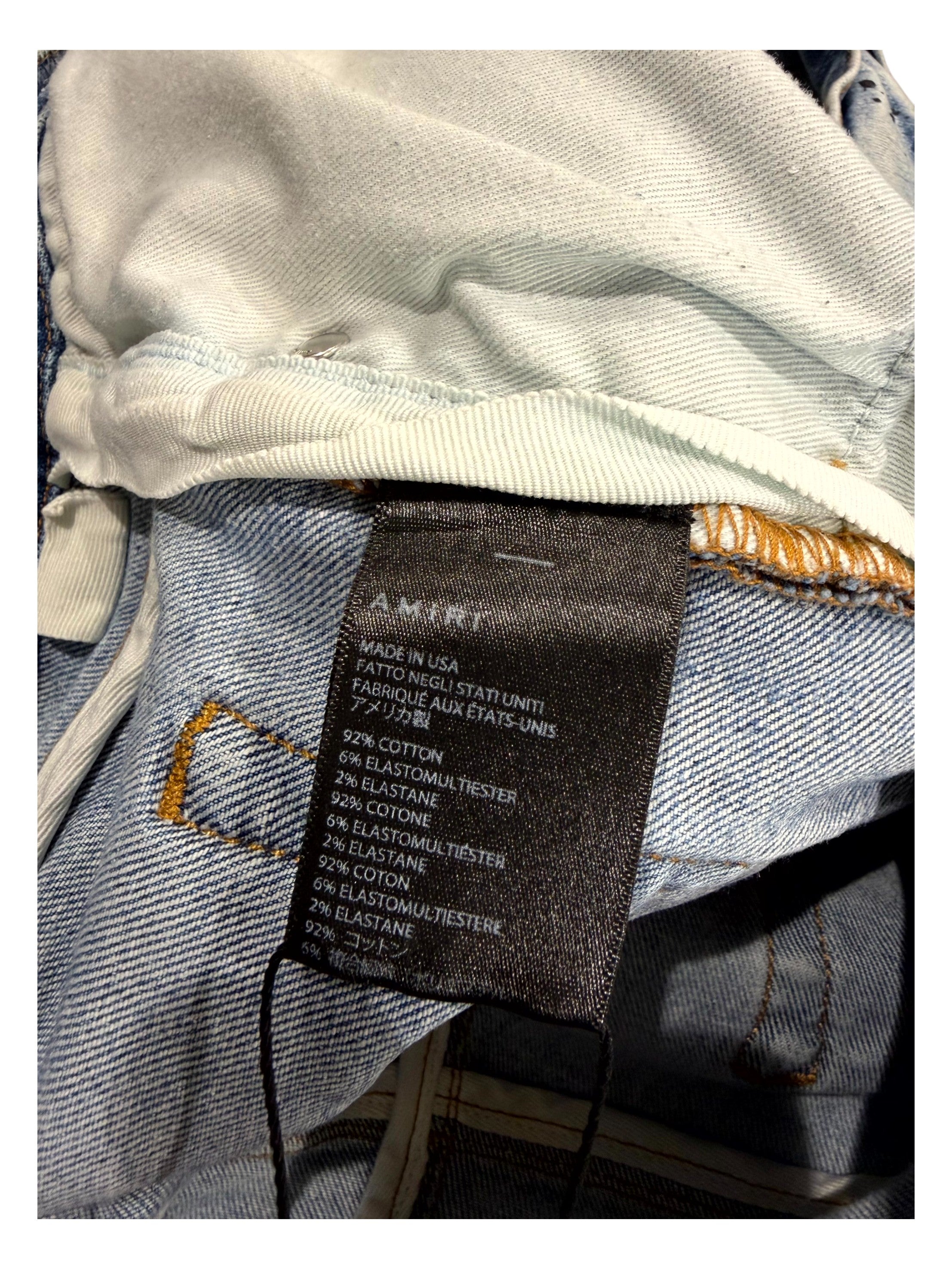Amiri Denim Splatter Patch MX1 Light Wash Jeans