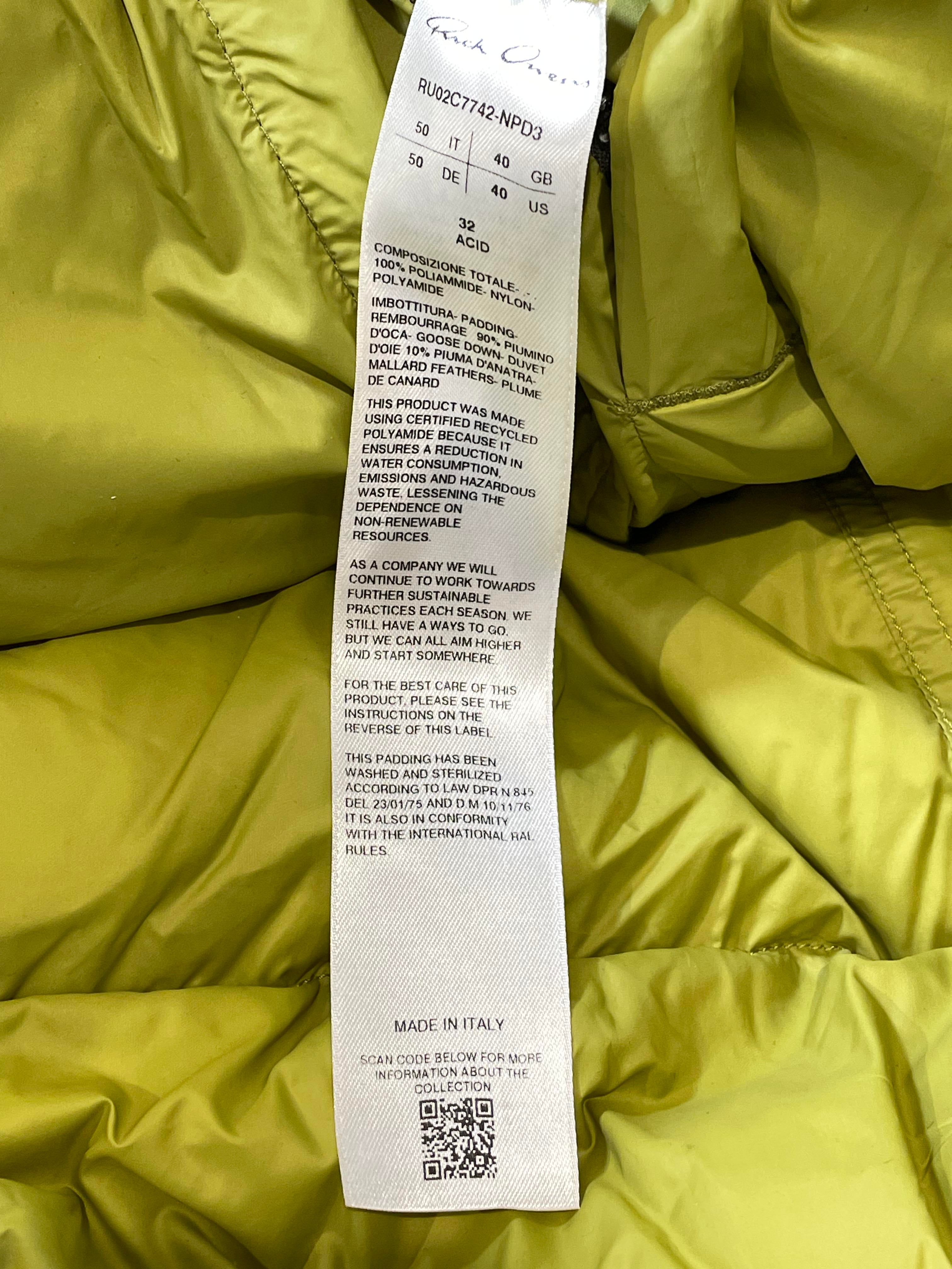 Rick Owens Cropped Lime Puffer Jacket