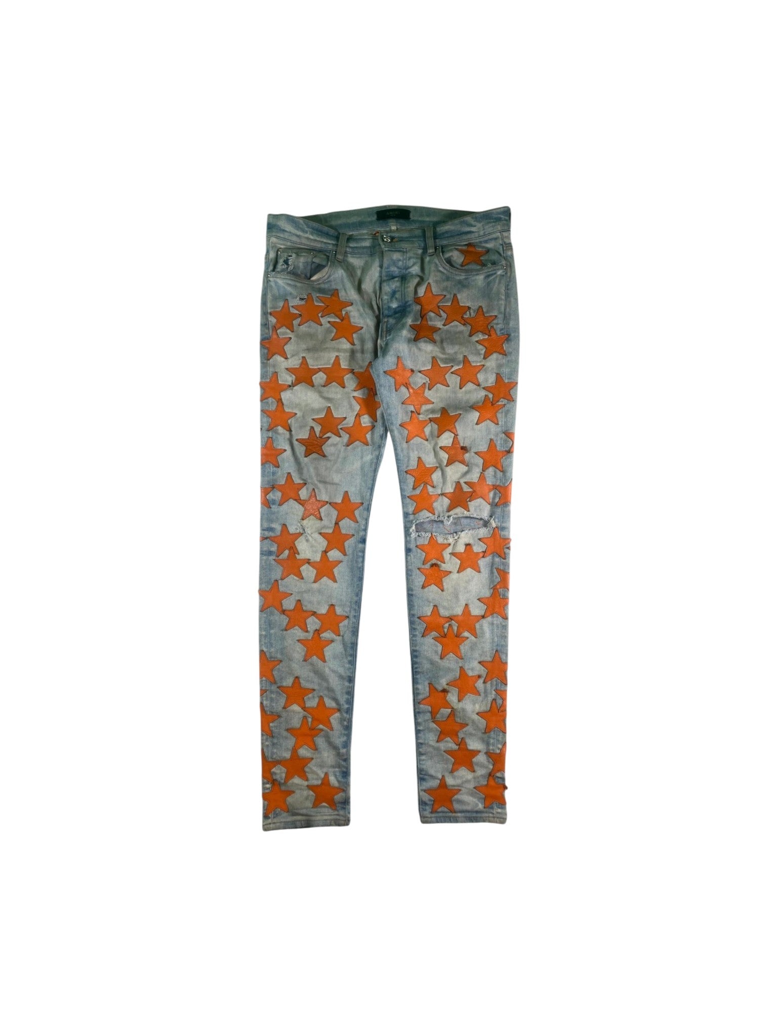 Amiri "Chemist Stars" Light Wash & Orange Jeans
