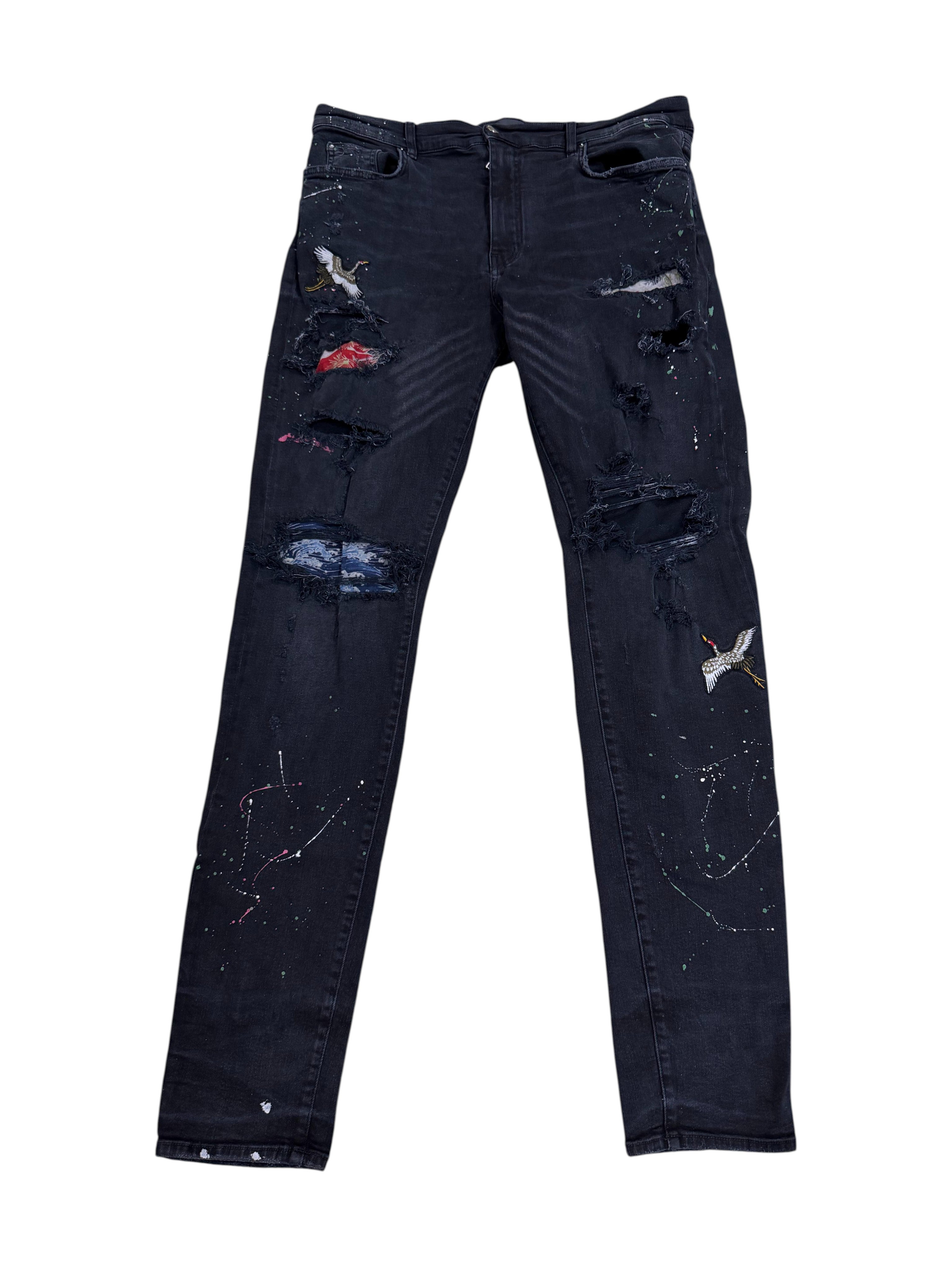 Amiri Swan Patch Black Wash Jeans