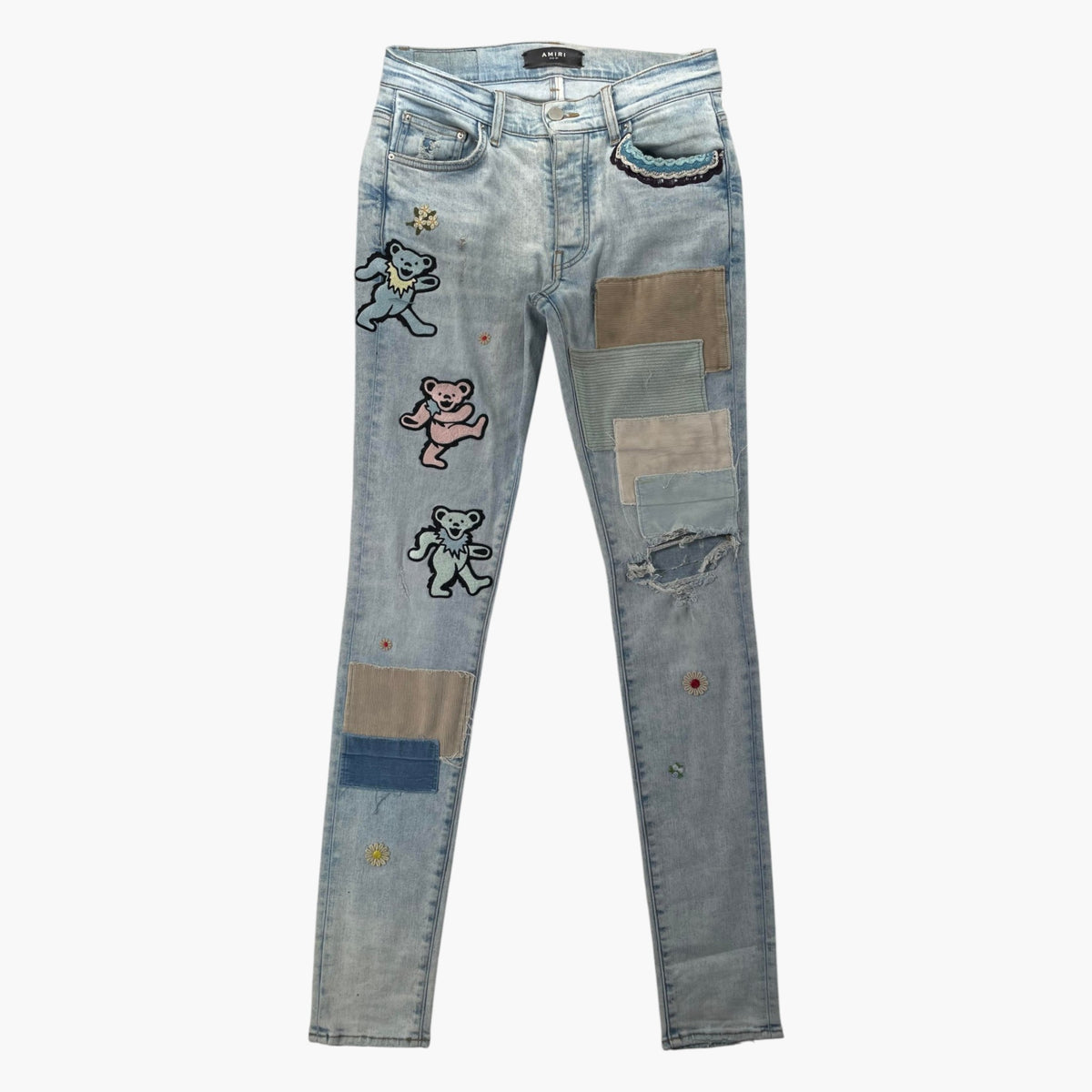 Amiri Grateful Dead Patchwork Light Wash Jeans