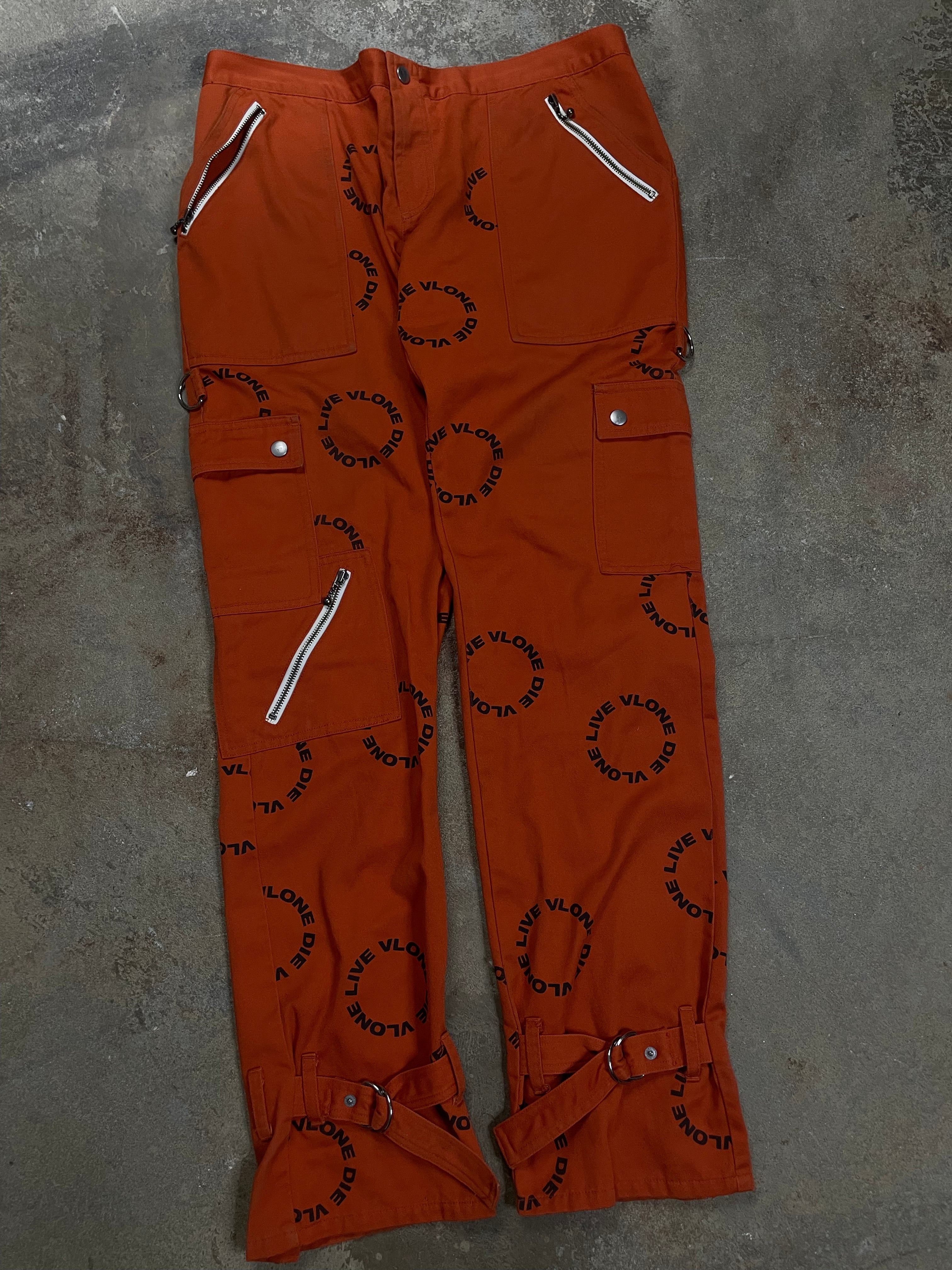Vlone Orange Black All Over Cargo Pants Used XL