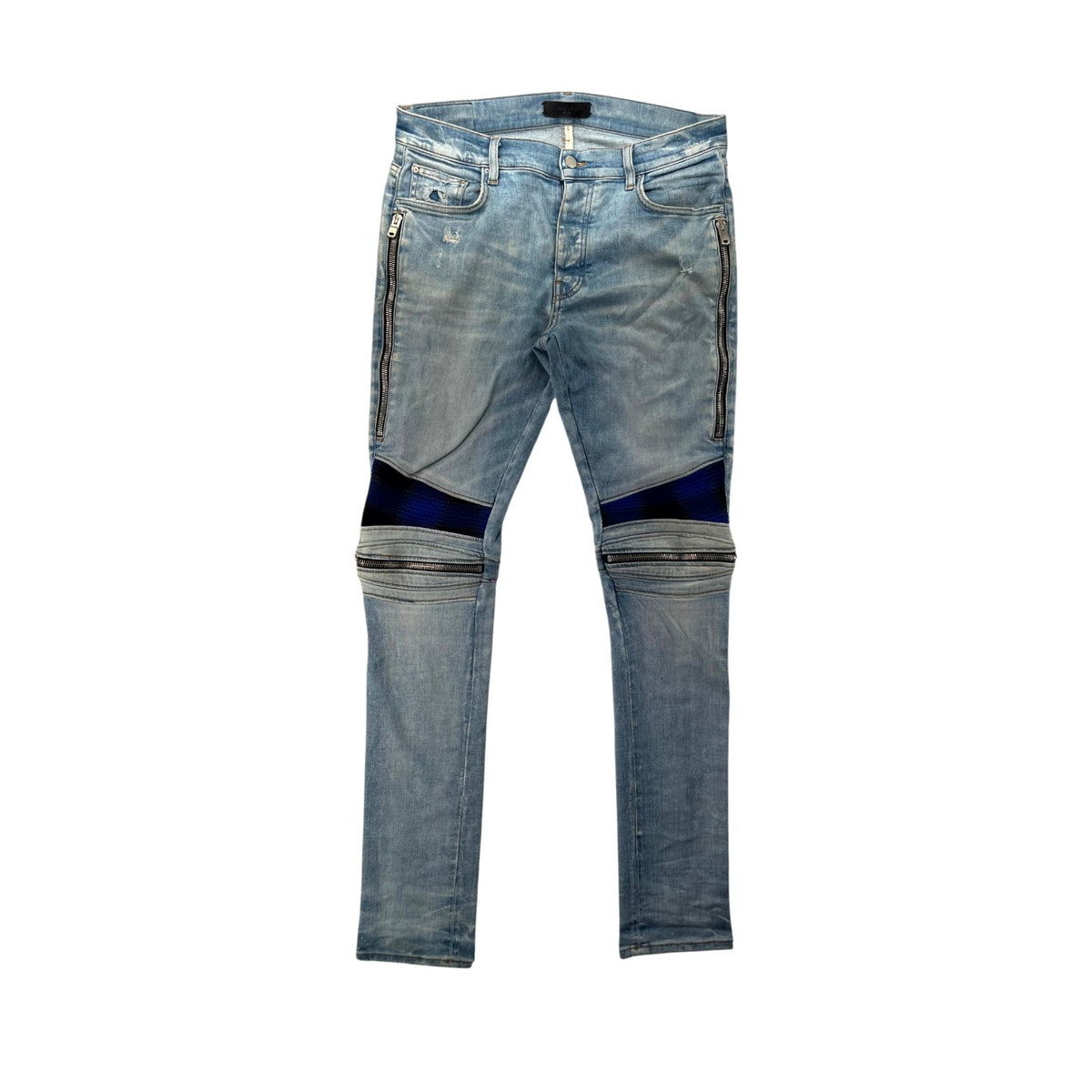 Amiri Plaid Patch Light Wash, Blue & Black Jeans
