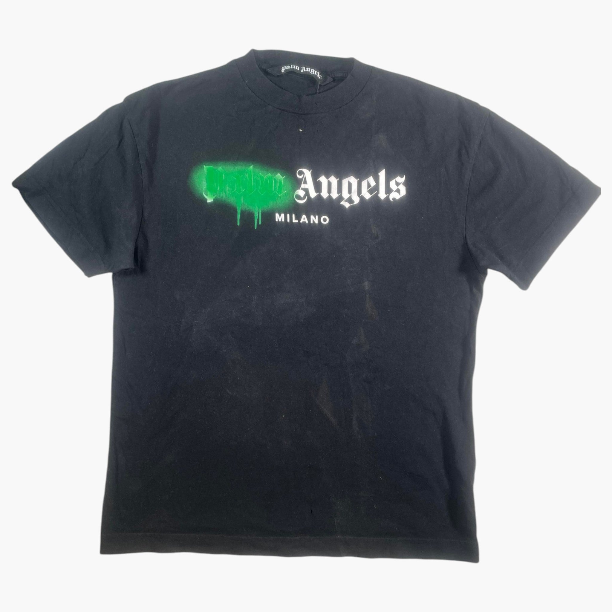 Palm Angels Green Spray Black Tee