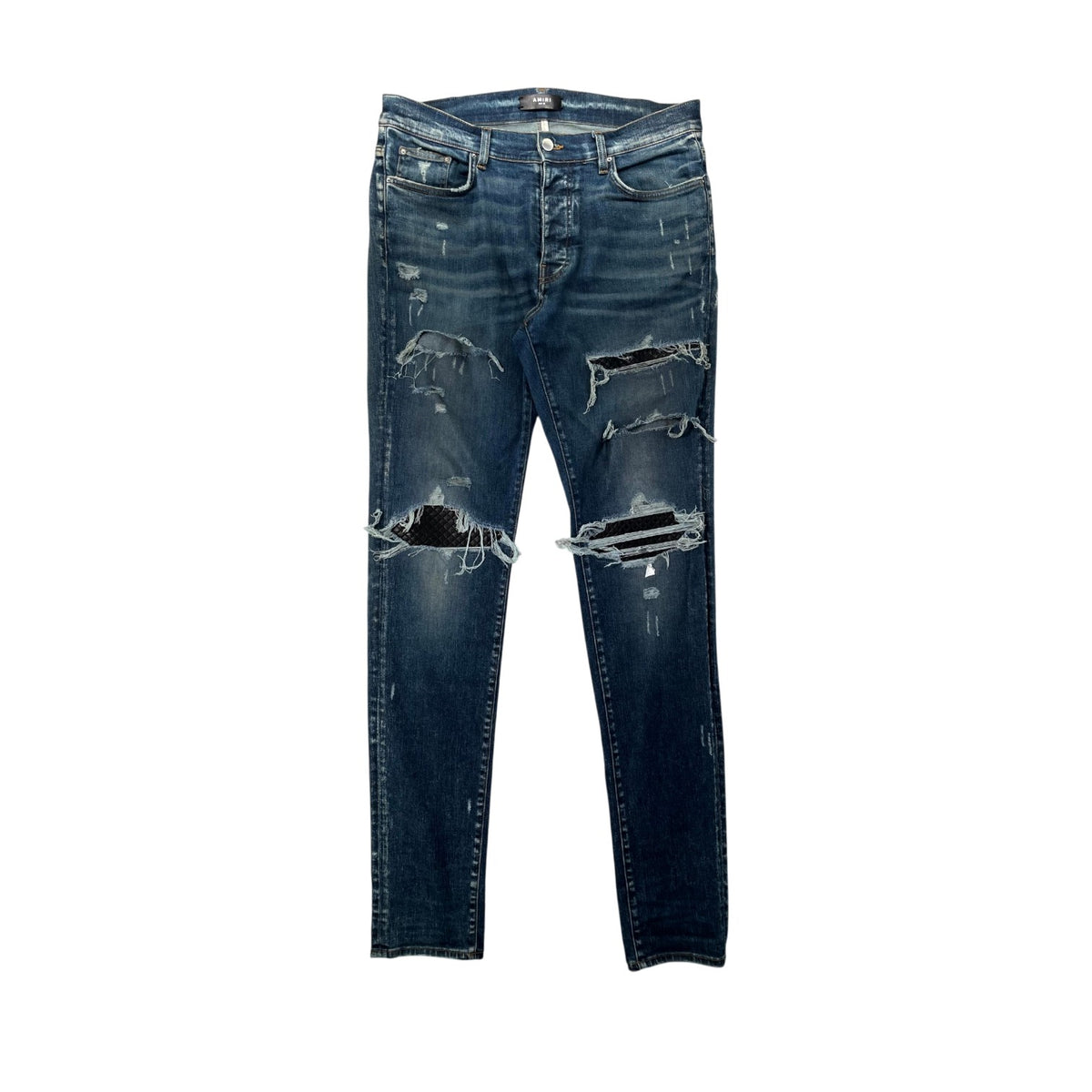 Amiri "MX1" Quilted Leather Patch Navy & Black Jeans