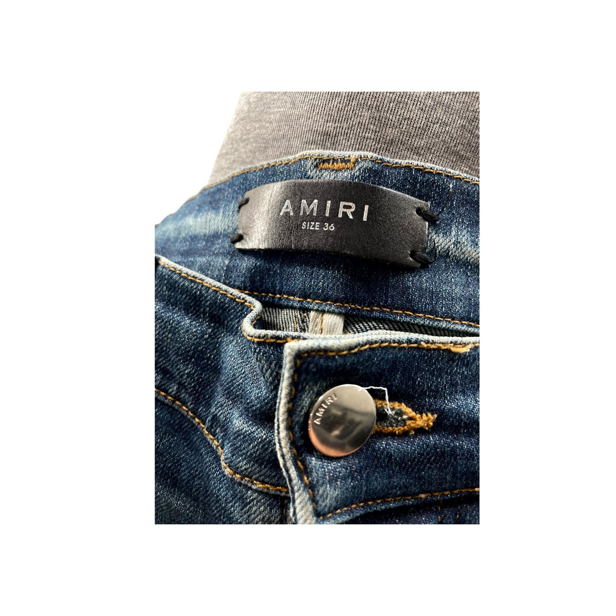 Amiri "MX1" Quilted Leather Patch Navy & Black Jeans
