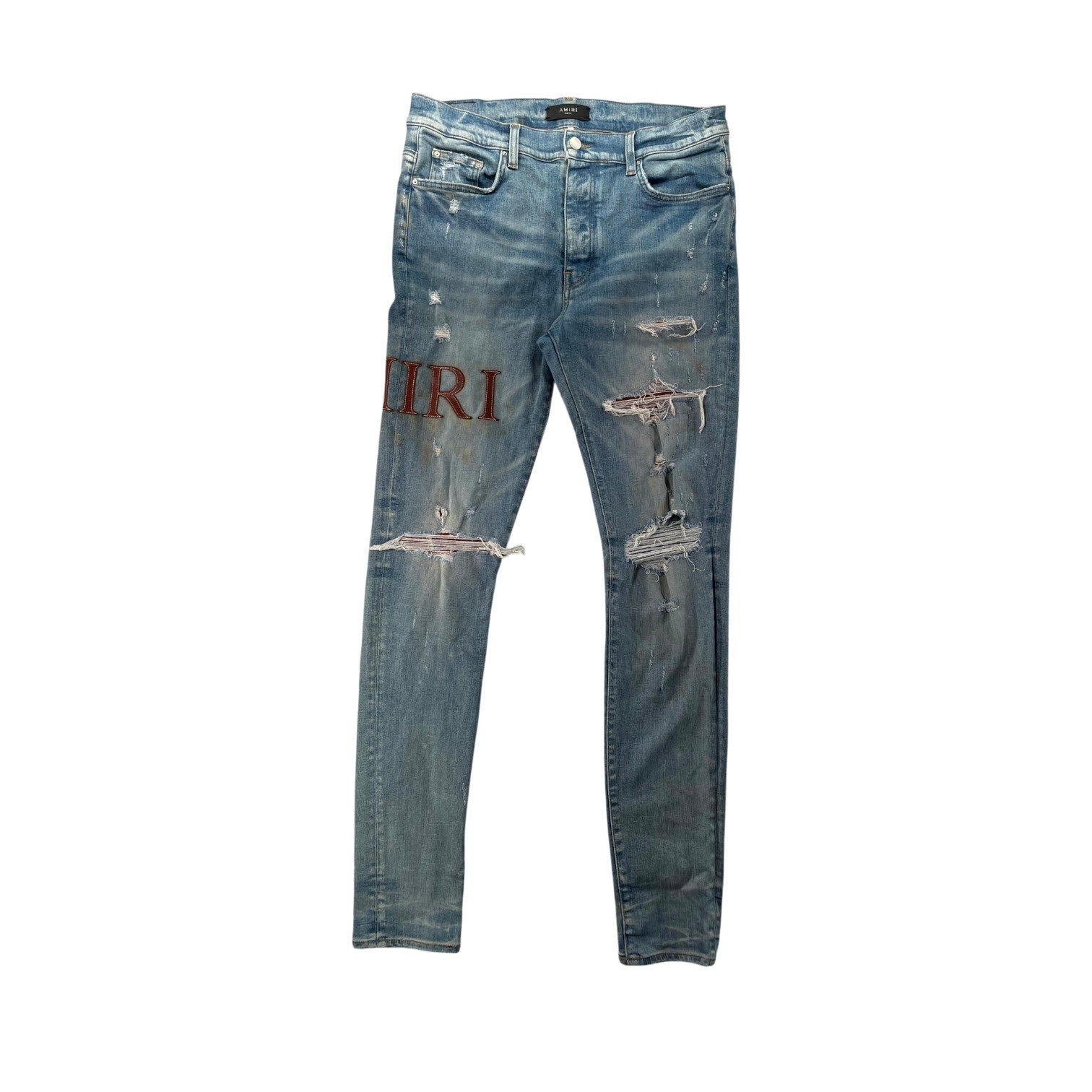 Amiri Side Logo Light Wash & Brown Jeans