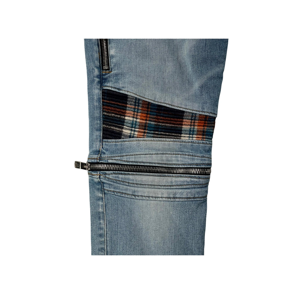 Amiri "MX2" Plaid Patch Light Wash, Blue & Orange Jeans