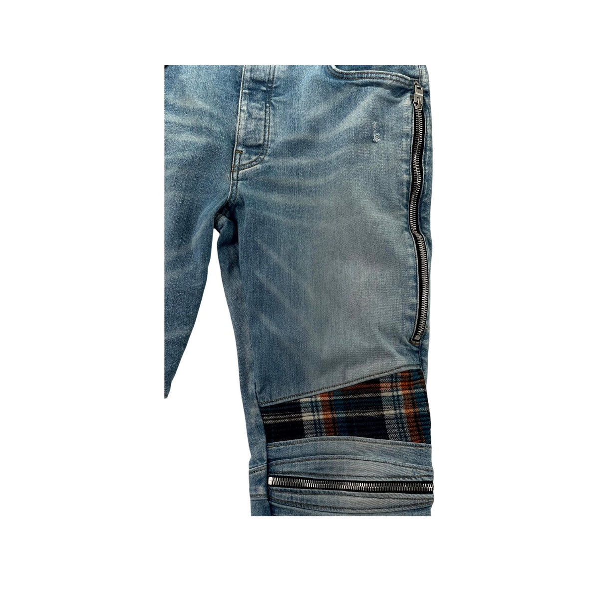 Amiri "MX2" Plaid Patch Light Wash, Blue & Orange Jeans