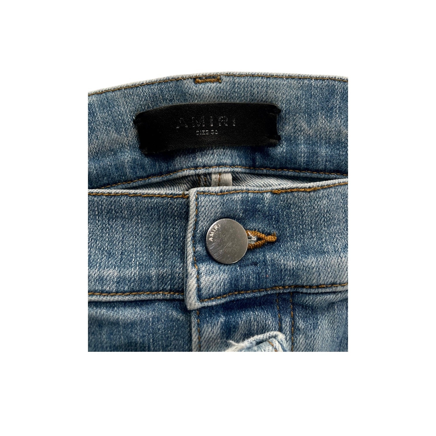 Amiri "MX2" Plaid Patch Light Wash, Blue & Orange Jeans