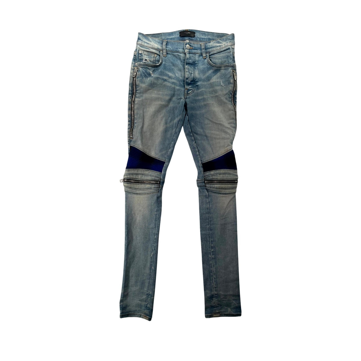Amiri "MX2" Plaid Patch Light Wash, Black & Blue Jeans