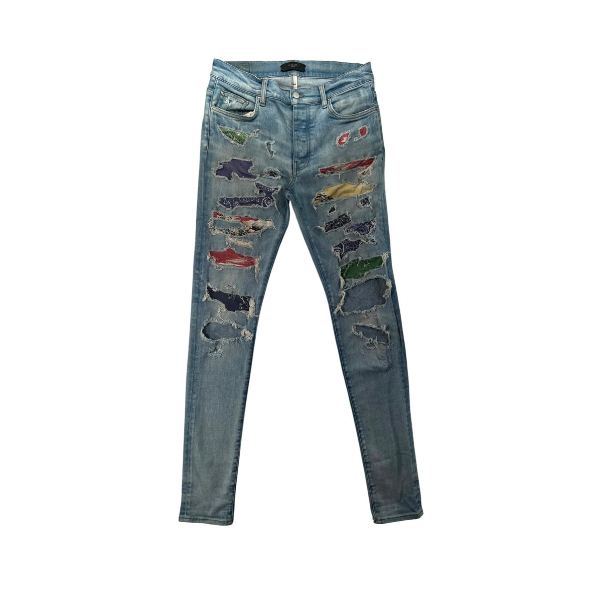 Amiri Light Wash Rainbow Paisley Thrasher Patch Jeans