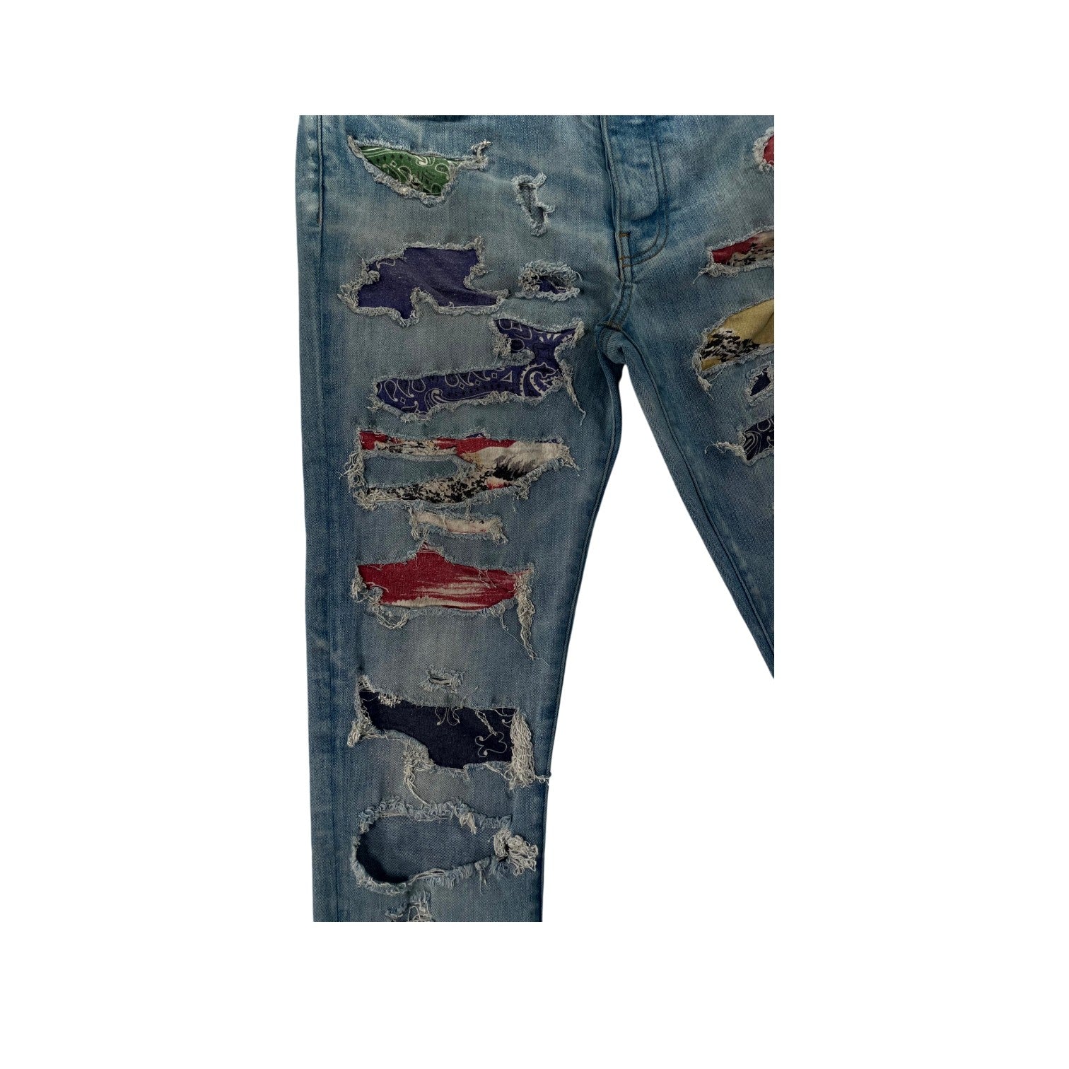 Amiri Light Wash Rainbow Paisley Thrasher Patch Jeans