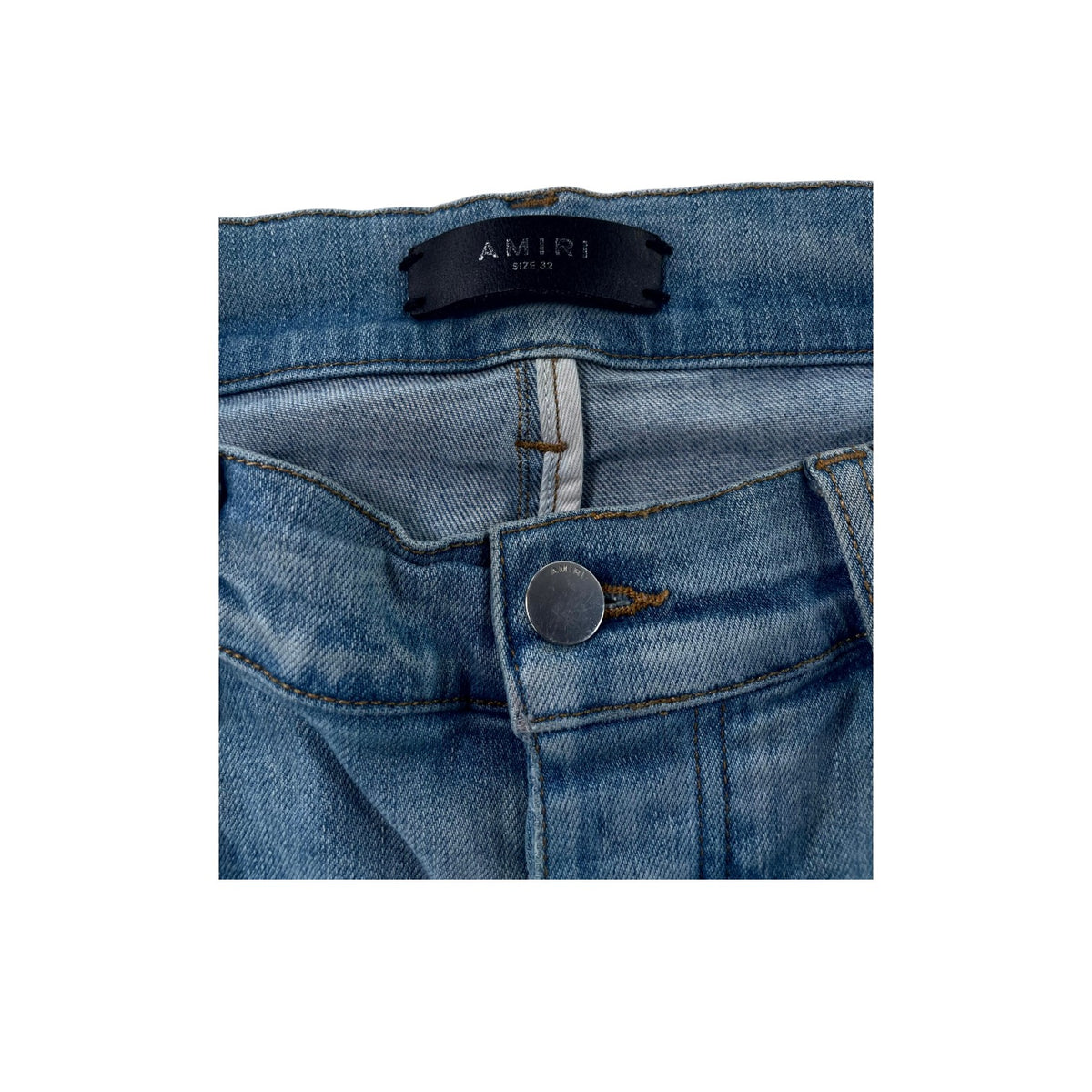 Amiri Light Wash Rainbow Paisley Thrasher Patch Jeans