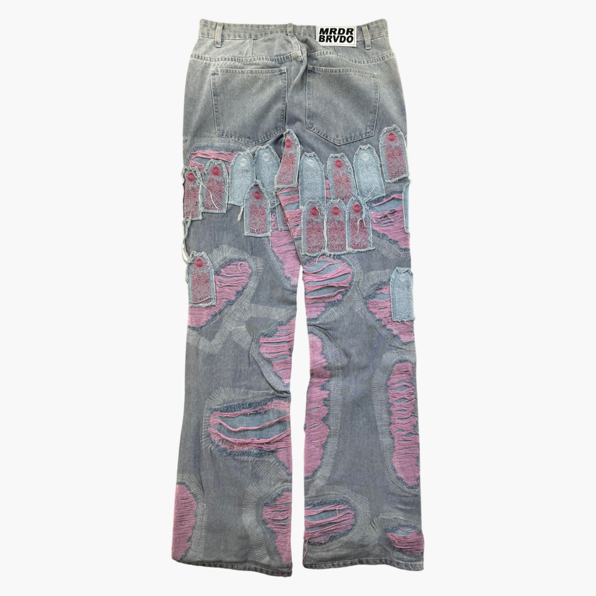Who Decides War Pink & Red Patchwork Light Wash Jeans