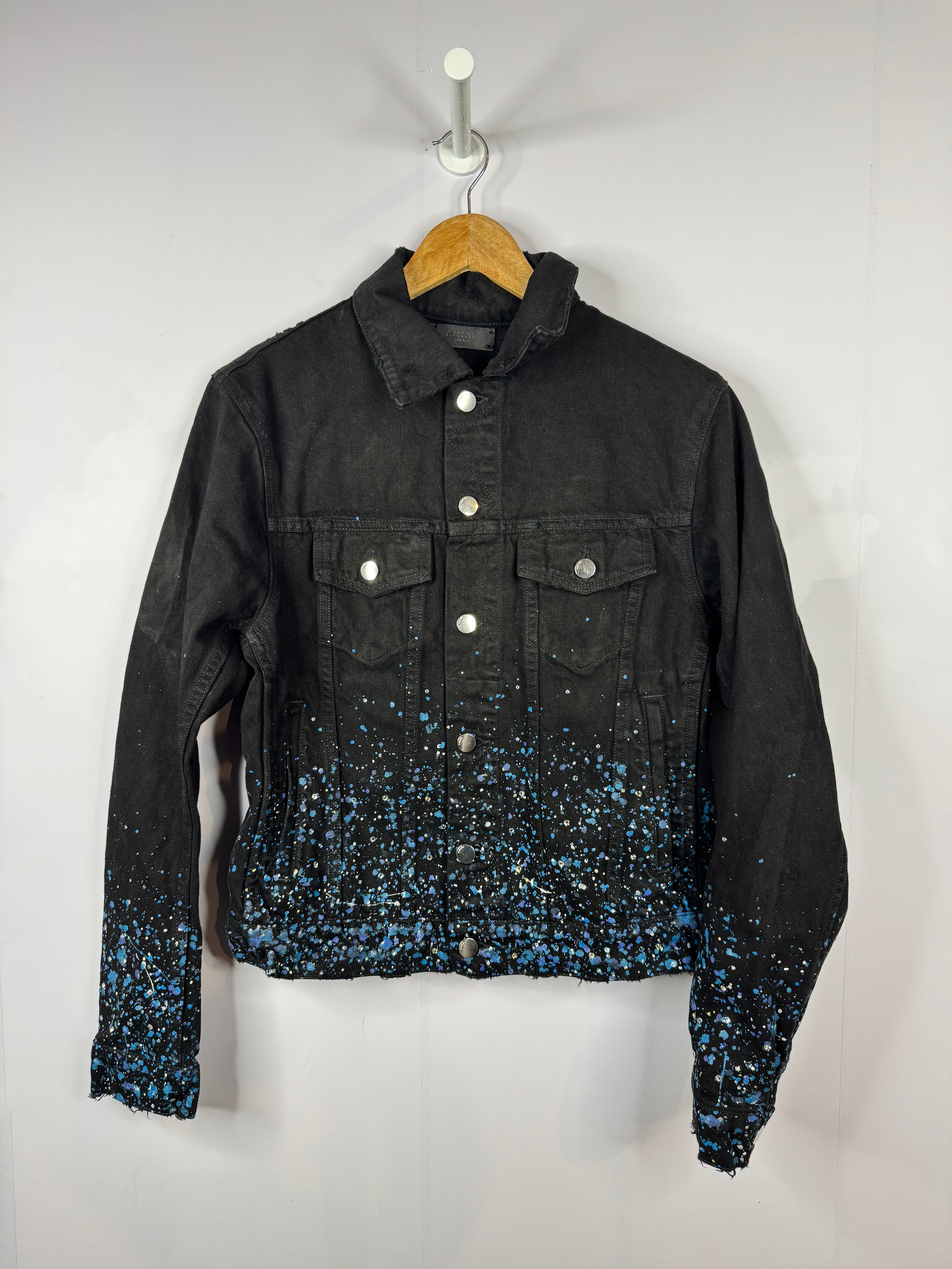 Amiri Paint Splatter Crystal Black Jean Jacket
