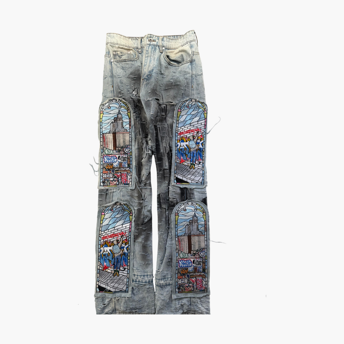 Who Decides War HIT NYC Graffiti Light Wash Jeans
