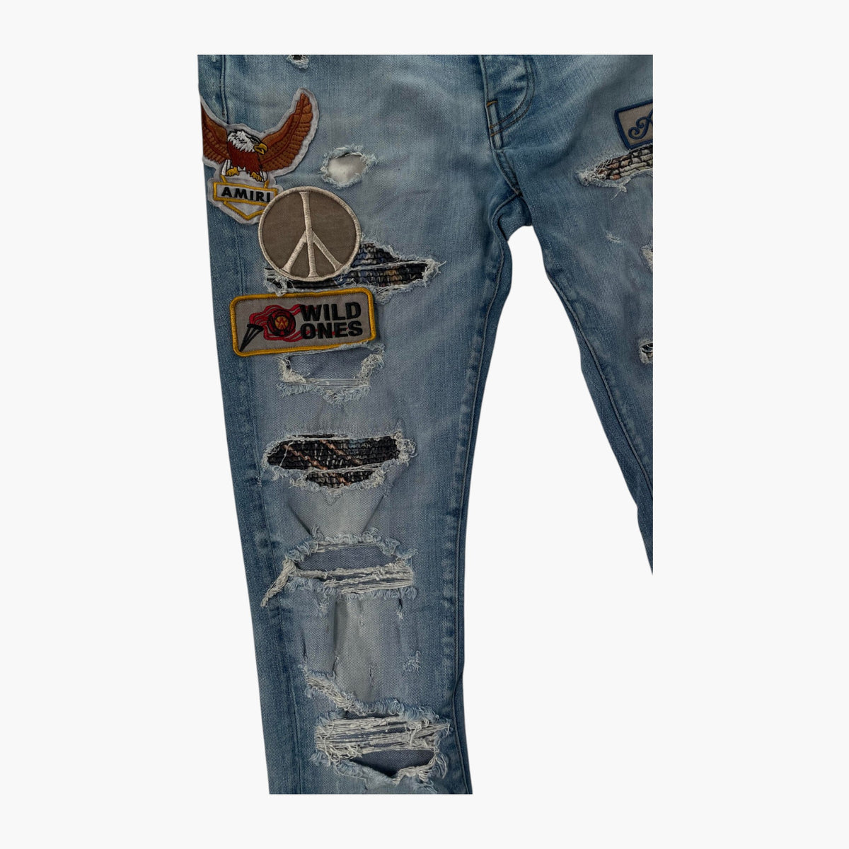 Amiri Biker Patchwork Light Wash Jeans