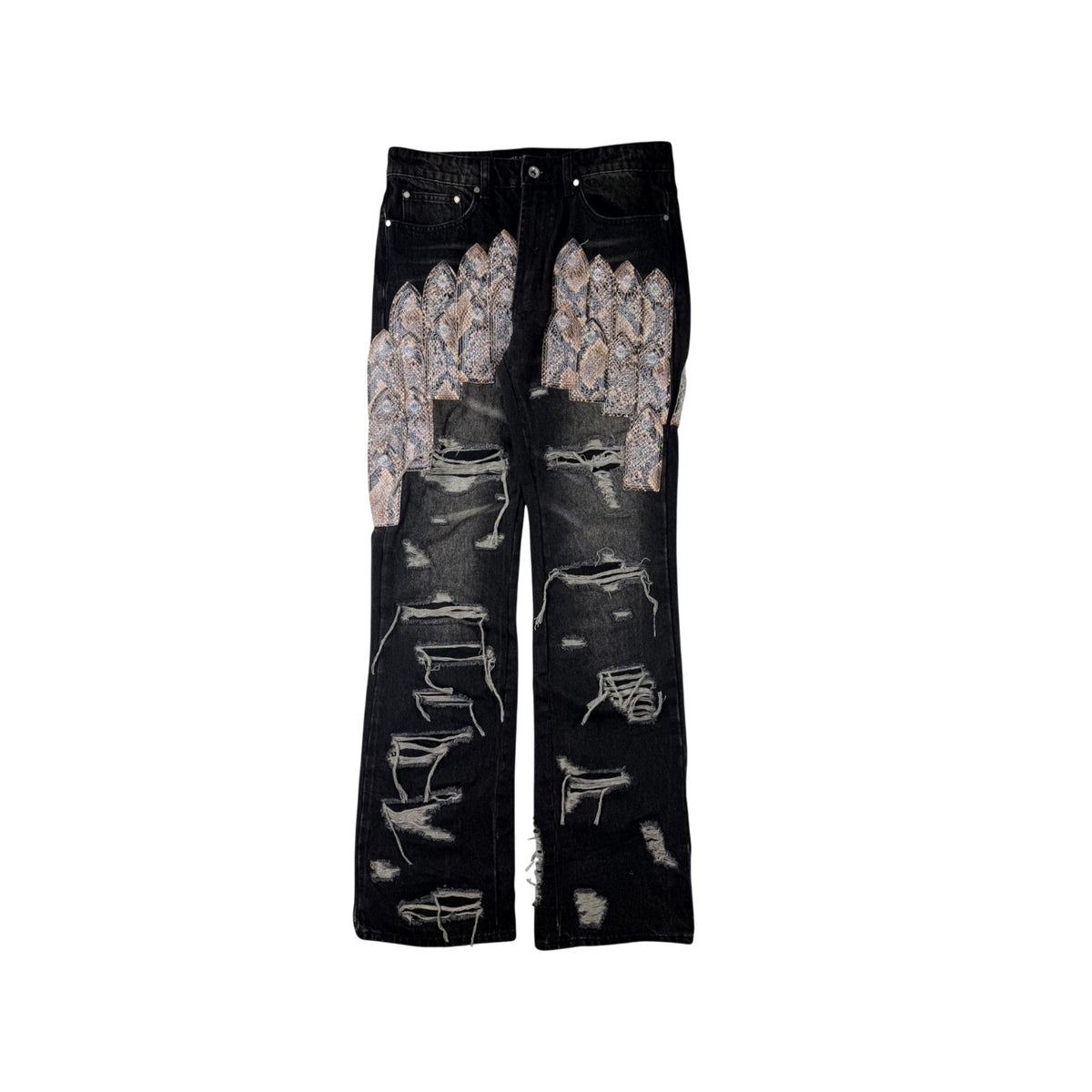 Who Decides War Arch Mocha Snakeskin Patch Black Wash Jeans