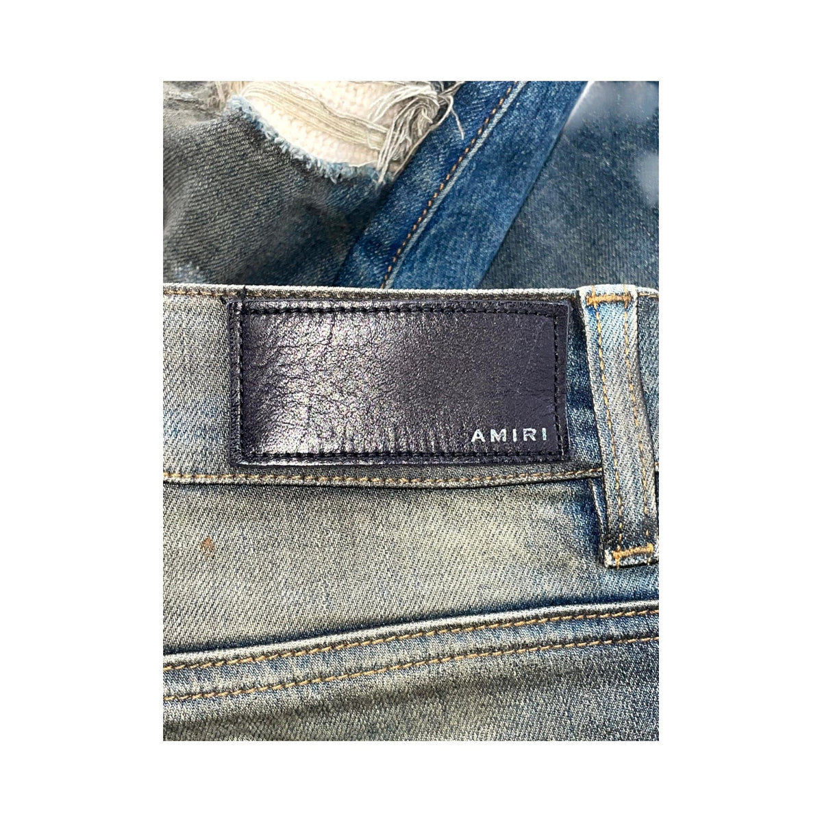 Amiri "MX1" Waxed Wool Patch Dark Wash Jeans