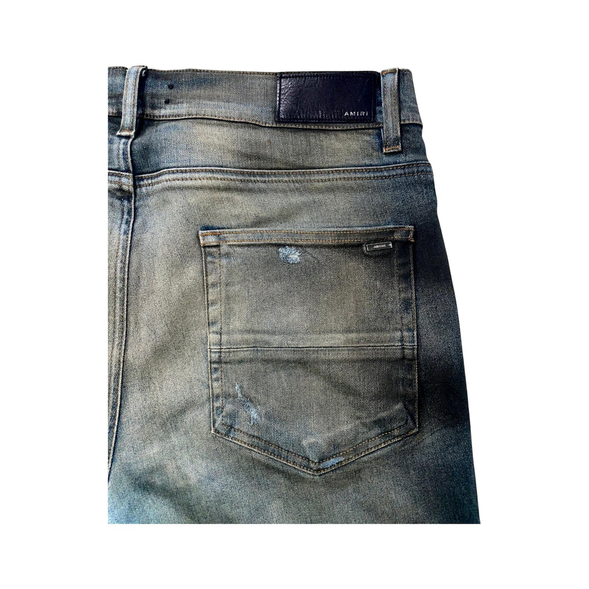 Amiri "MX1" Waxed Wool Patch Dark Wash Jeans