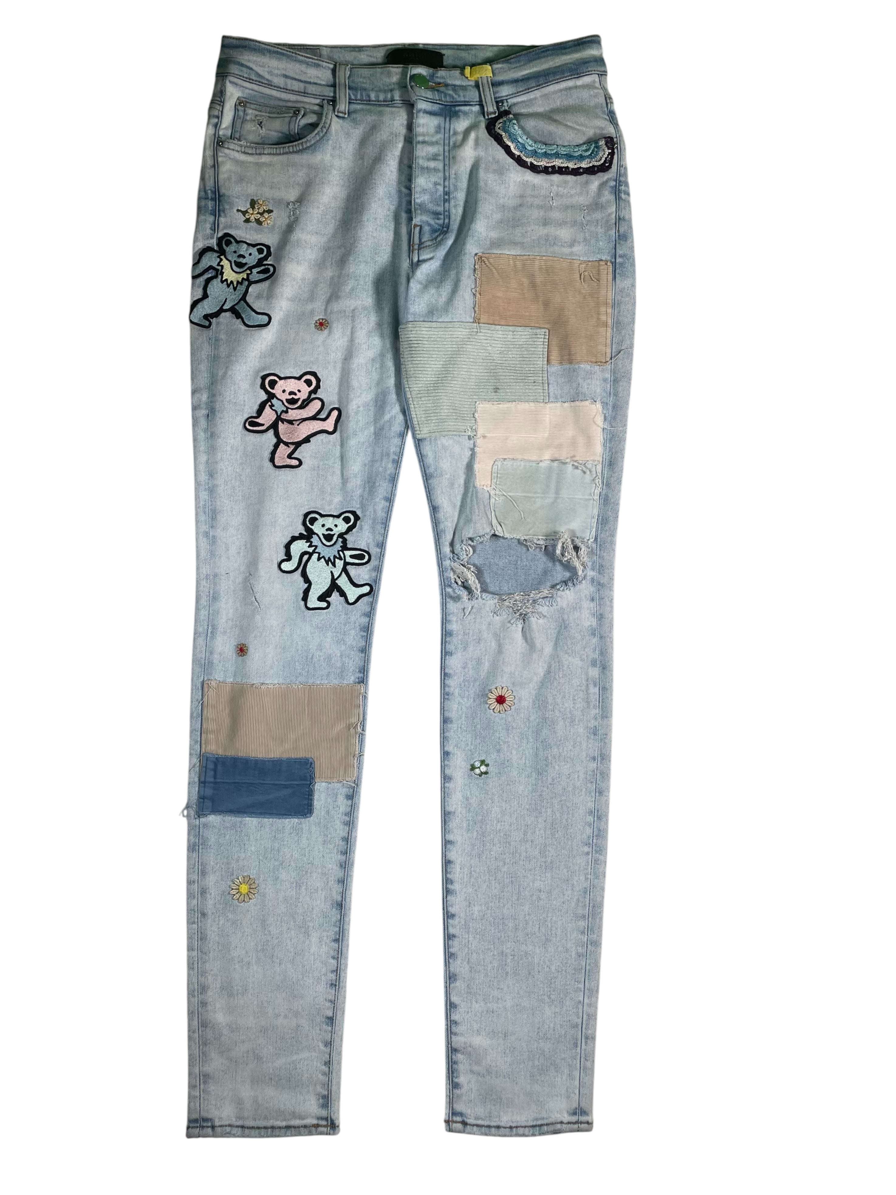Amiri Grateful Dead Patchwork Light Wash Jeans