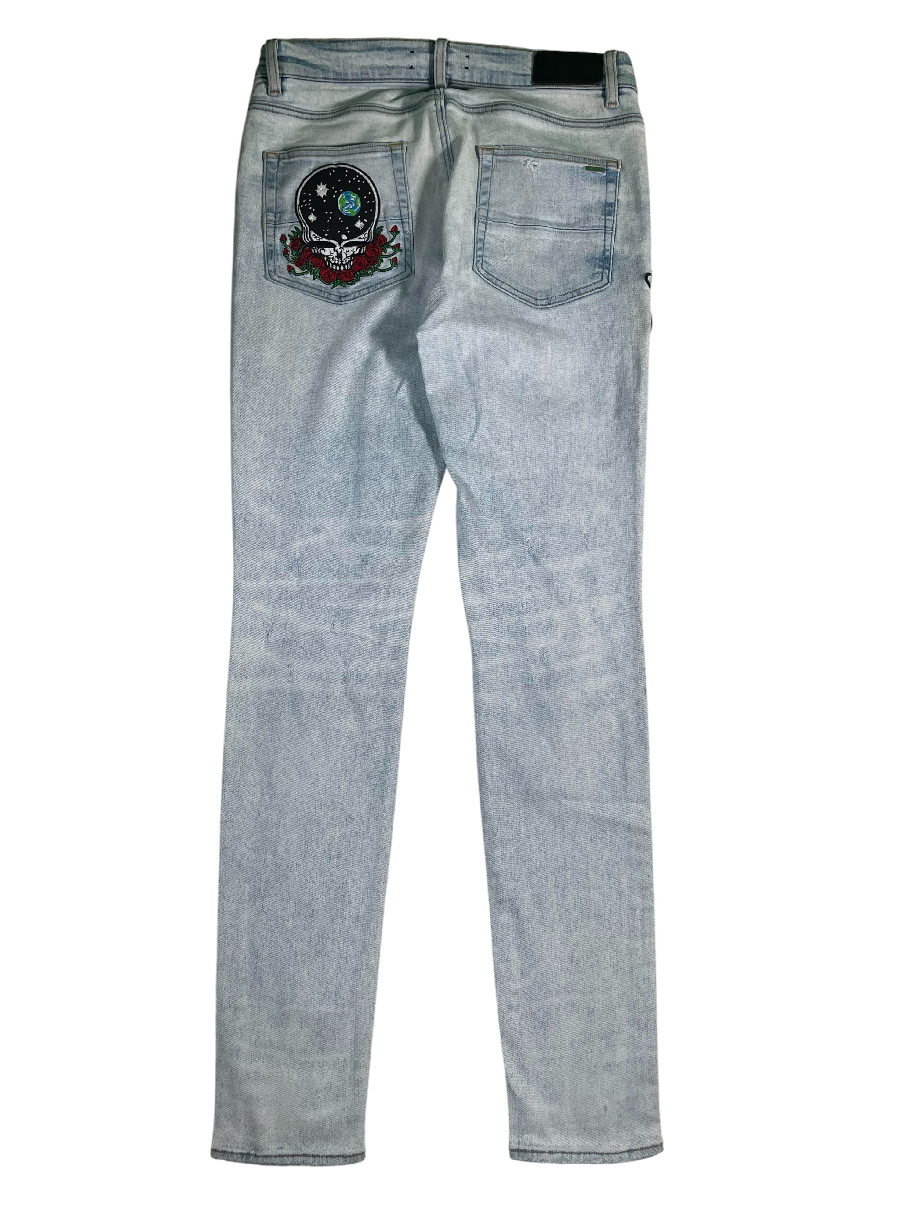 Amiri Grateful Dead Patchwork Light Wash Jeans