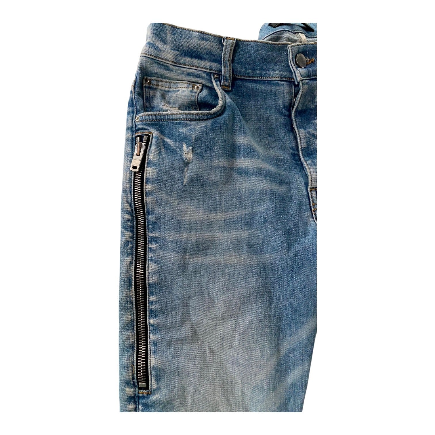 Amiri "MX2" Plaid Patch Light Wash, Blue & Orange Jeans