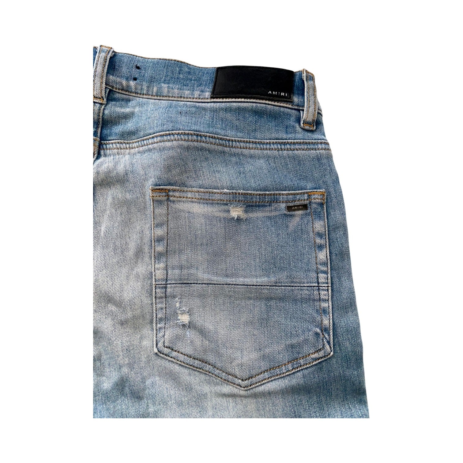 Amiri "MX2" Plaid Patch Light Wash, Blue & Orange Jeans
