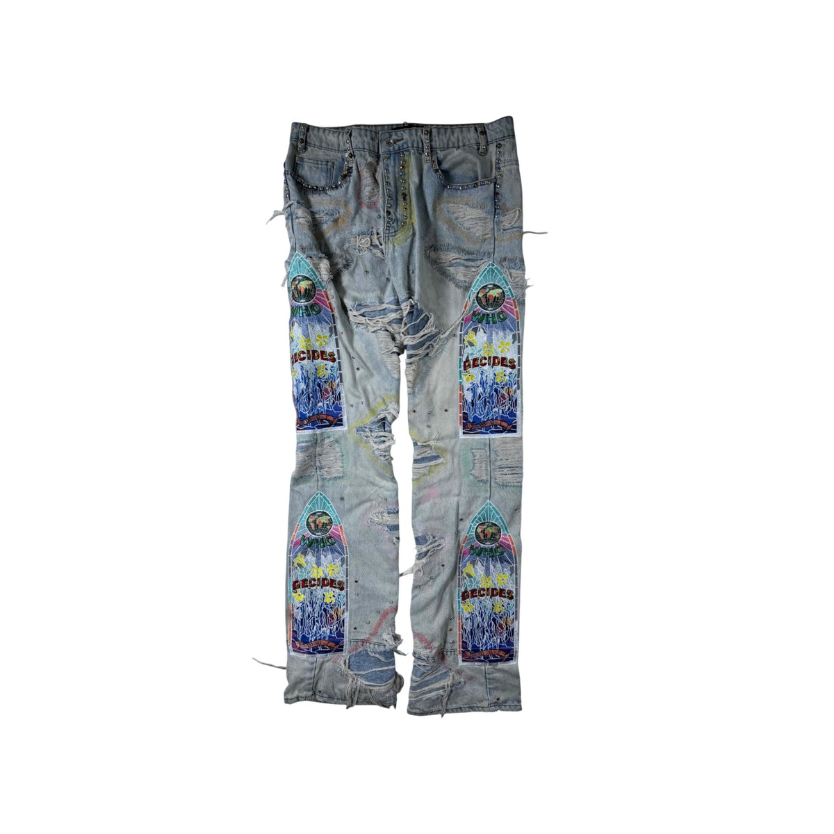 Who Decides War Studded Stained Glass Light Wash Jeans