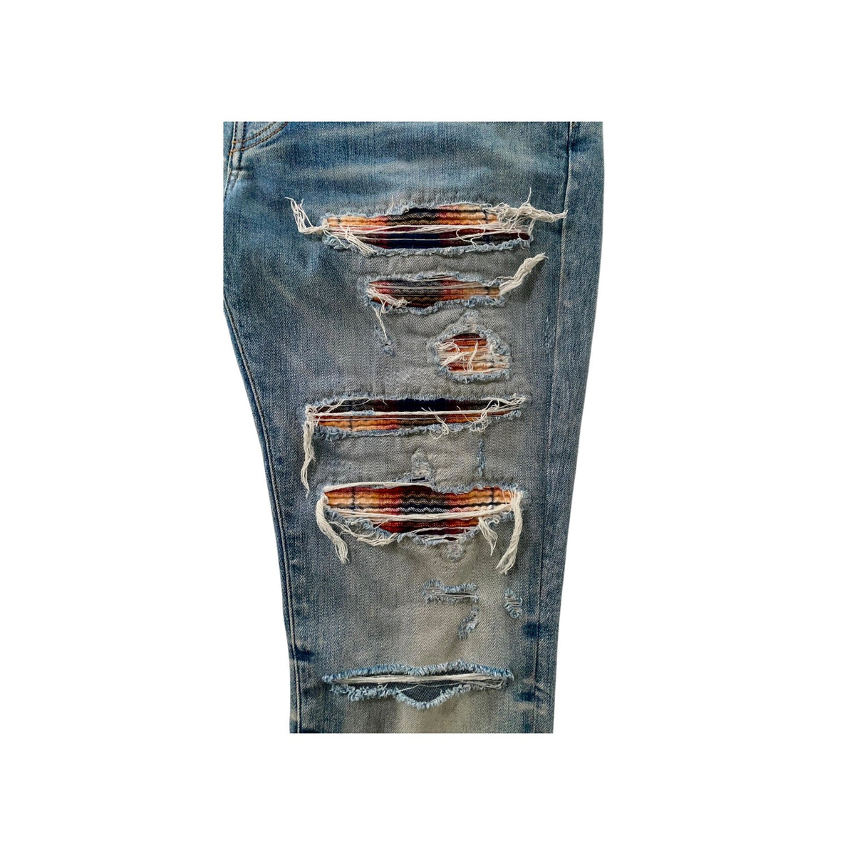 Amiri Plaid Thrasher Light Wash, Burgundy & Yellow Jeans