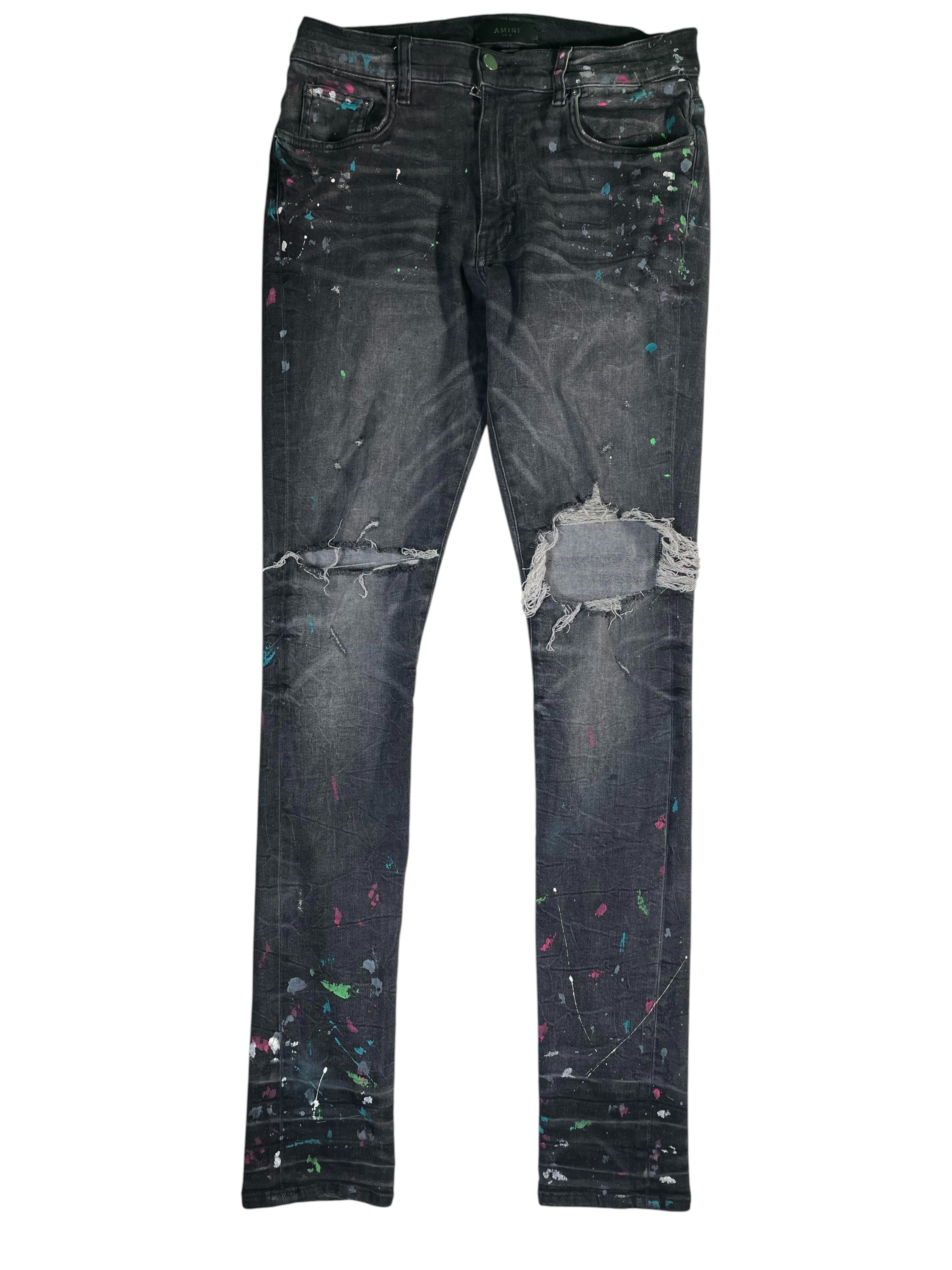 Amiri Paint Splatter Thrasher Black Jeans