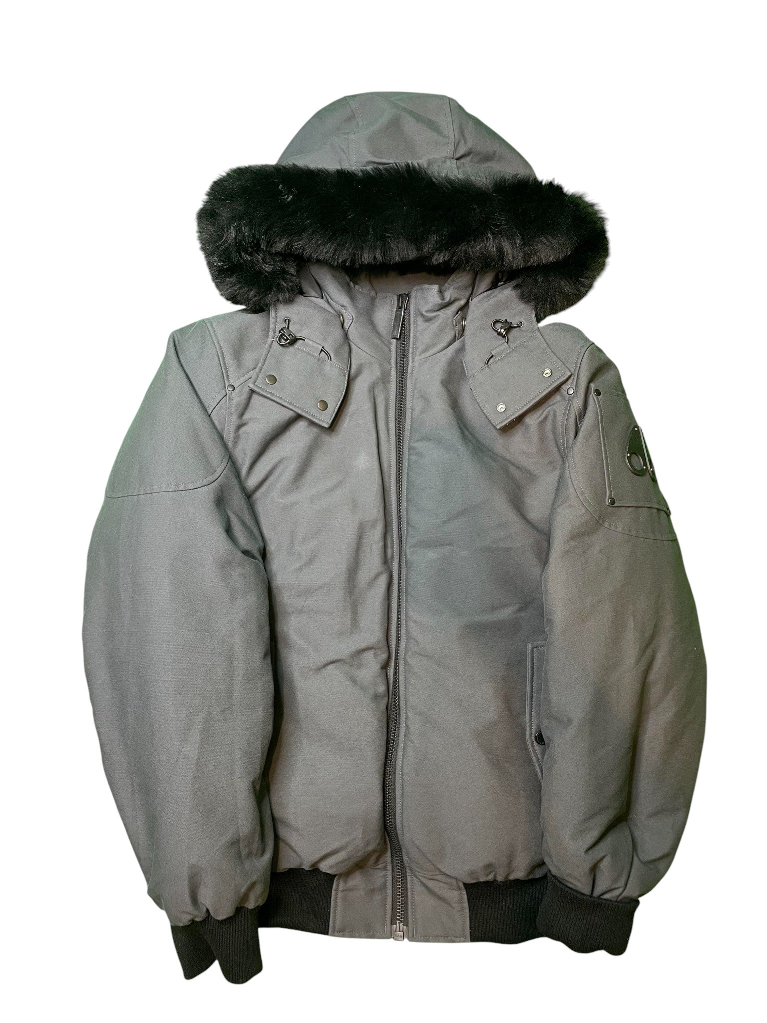 Moose Knuckles 'Yukon Bomber' Grey & Black Fur Coat