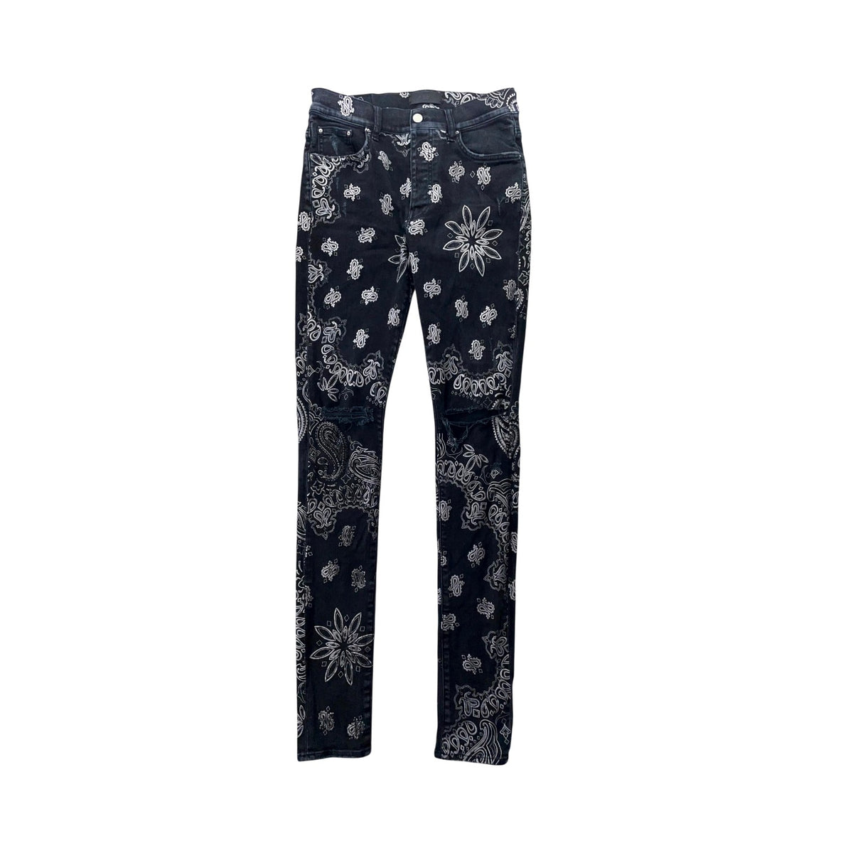 Amiri Flocked Paisley Monogram (Repaired) Black Wash Jeans