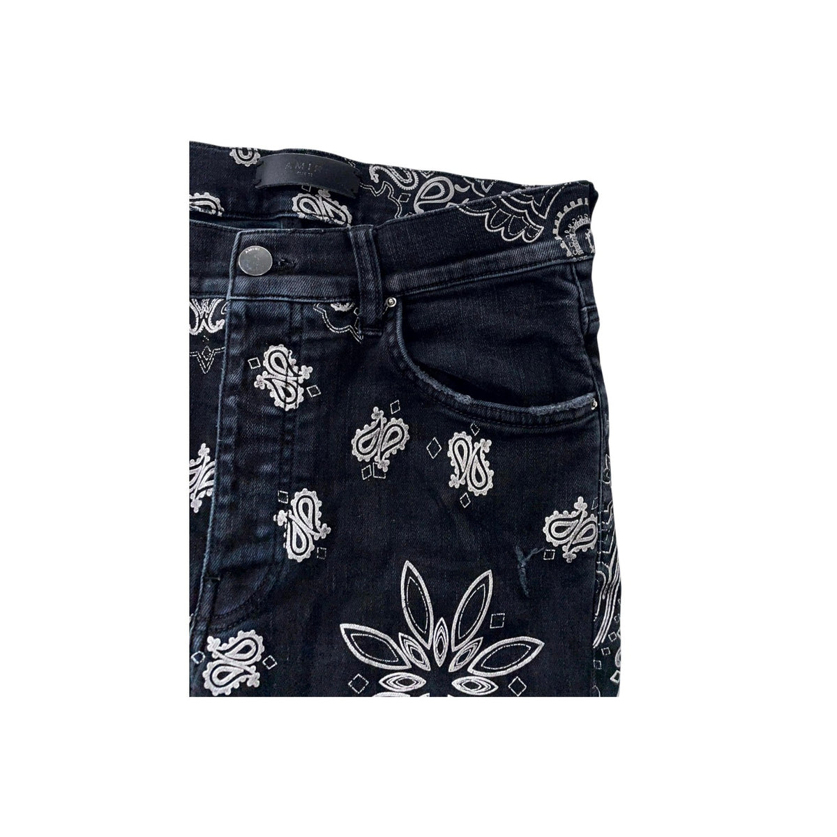 Amiri Flocked Paisley Monogram (Repaired) Black Wash Jeans