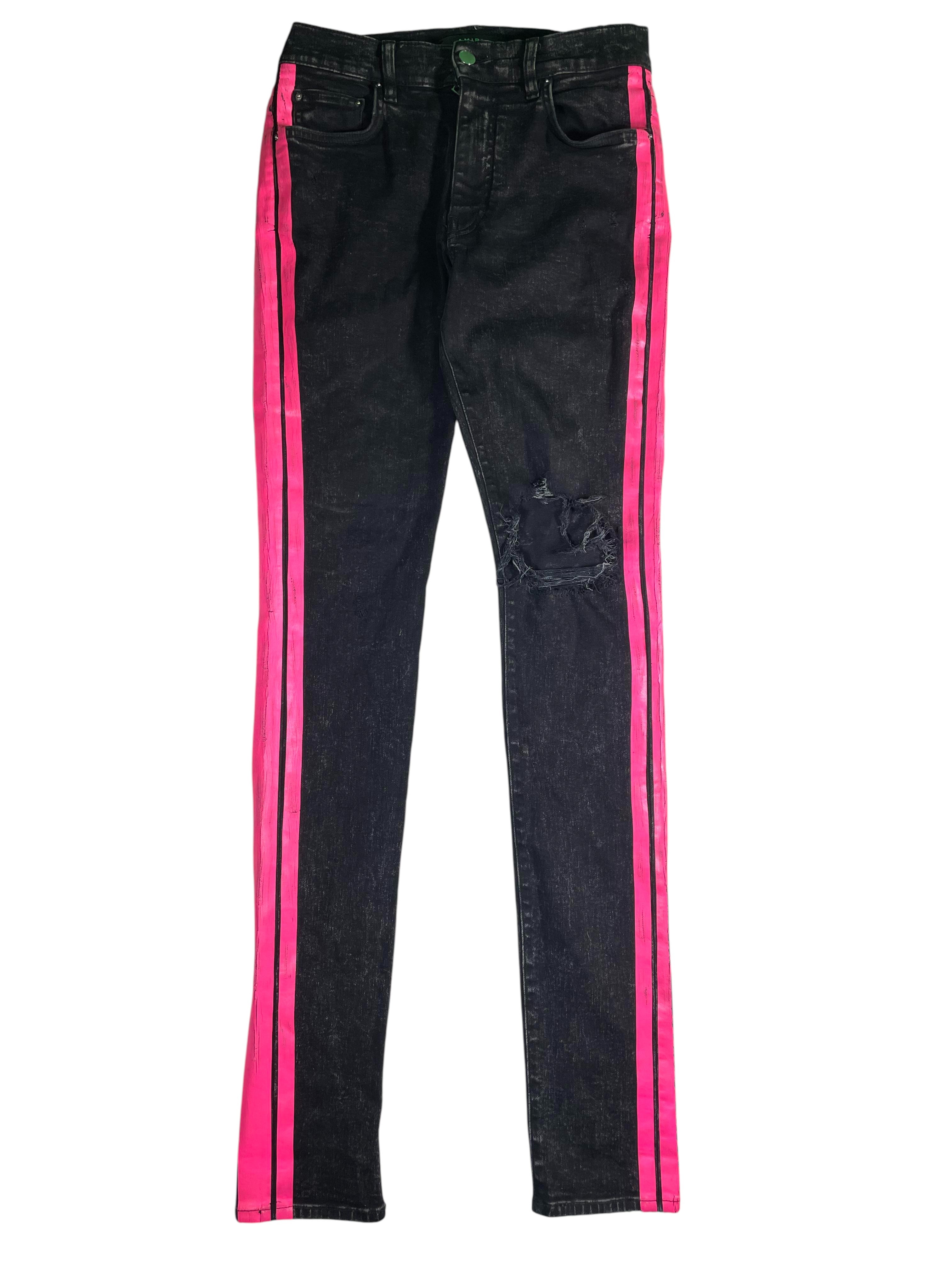 Amiri Aged Black & Pink Stripe Jeans