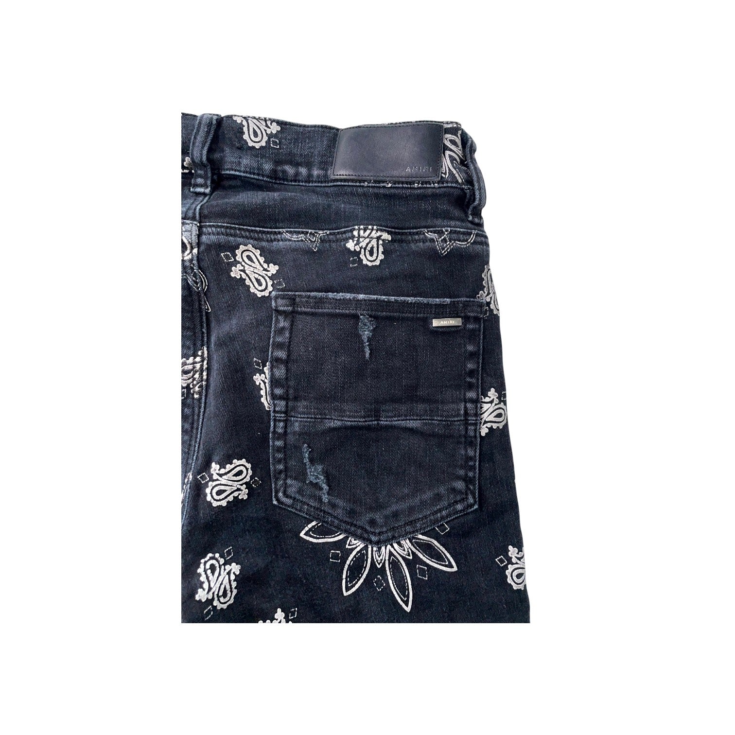 Amiri Flocked Paisley Monogram (Repaired) Black Wash Jeans