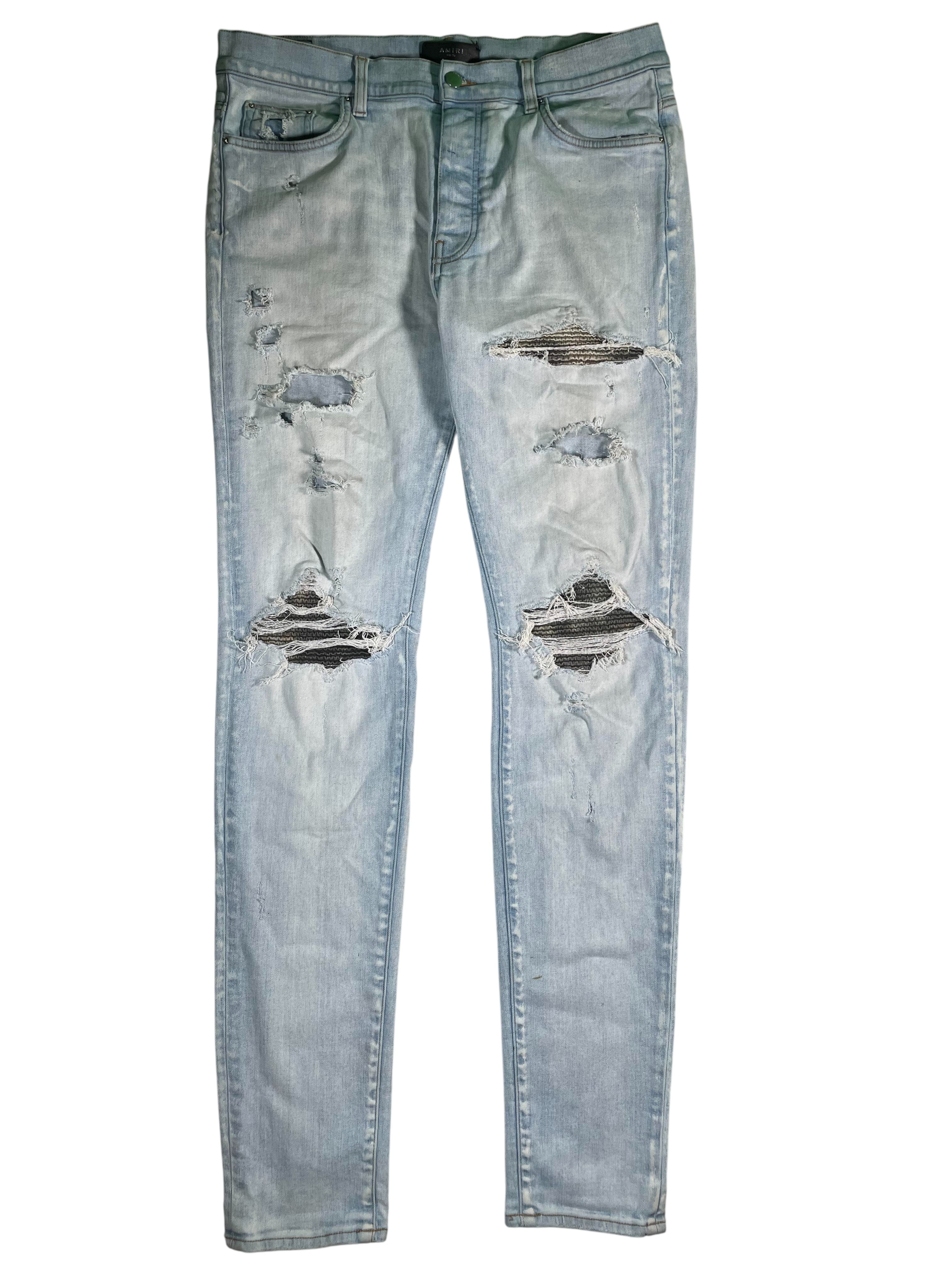 Amiri MX1 Camo Patch Light Wash Jeans