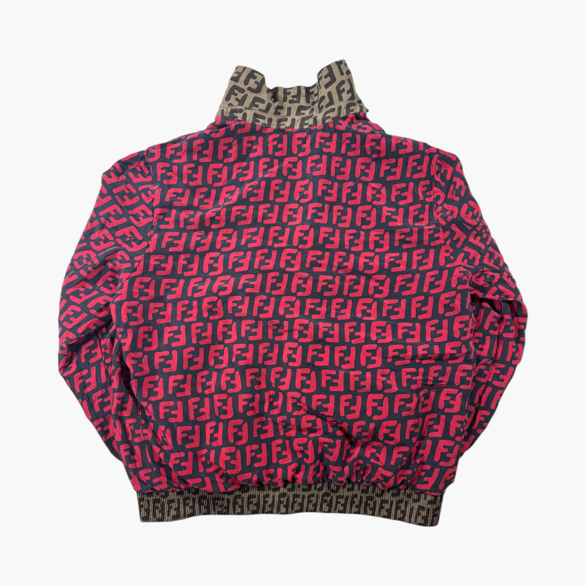 Fendi Reversable Monogram Brown Tan & Red Track Jacket