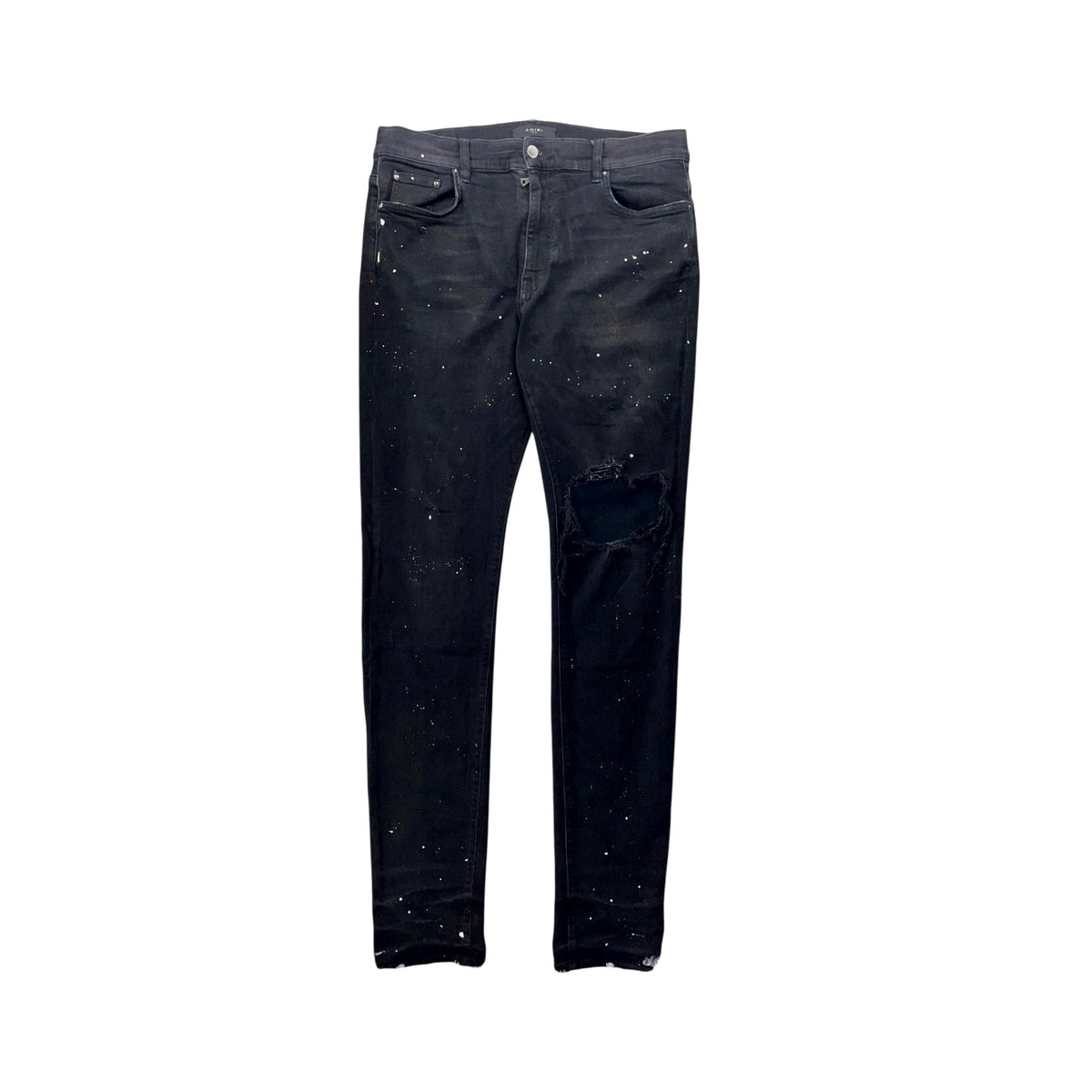 Amiri Splatter Ripped Black Wash & White Jeans