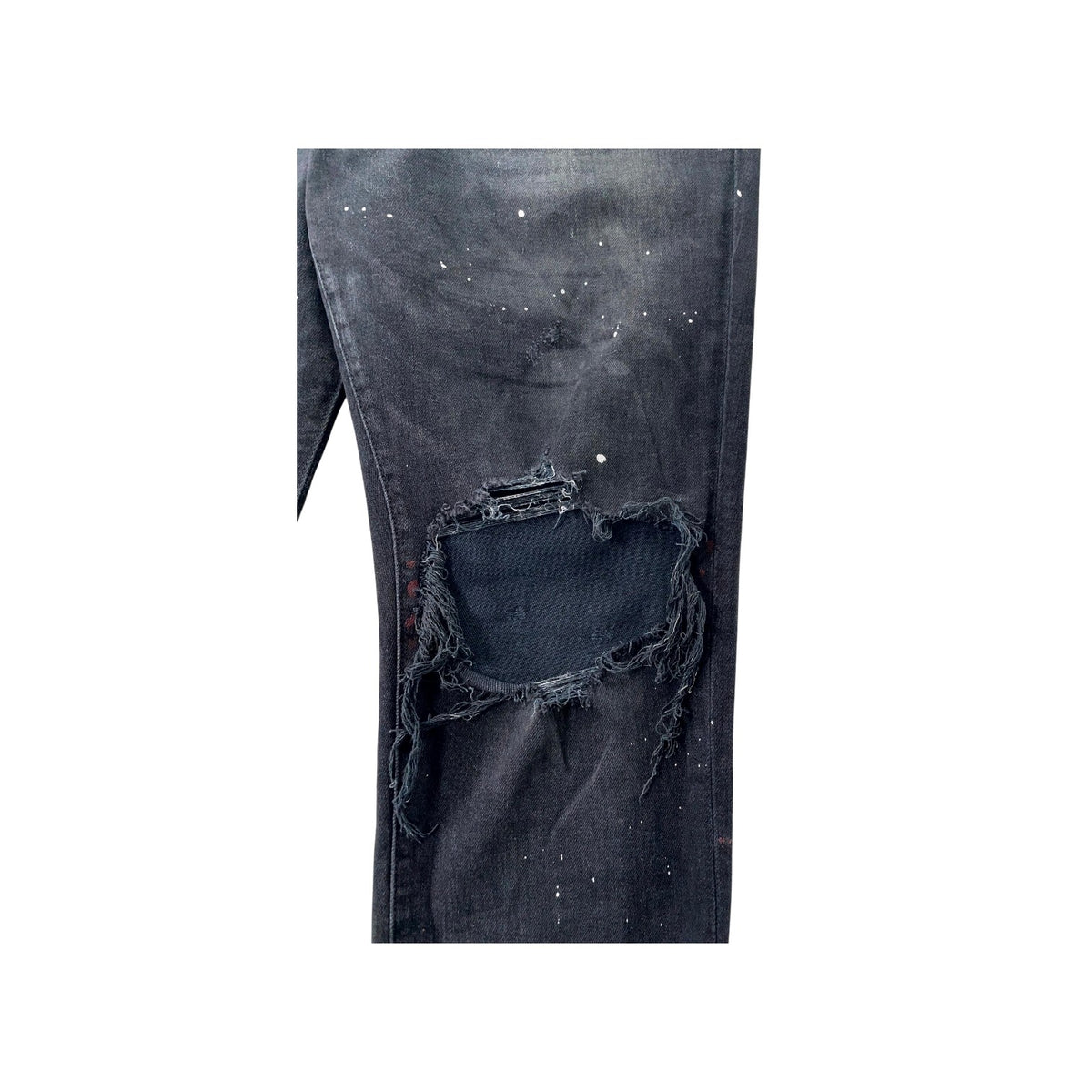 Amiri Splatter Ripped Black Wash & White Jeans