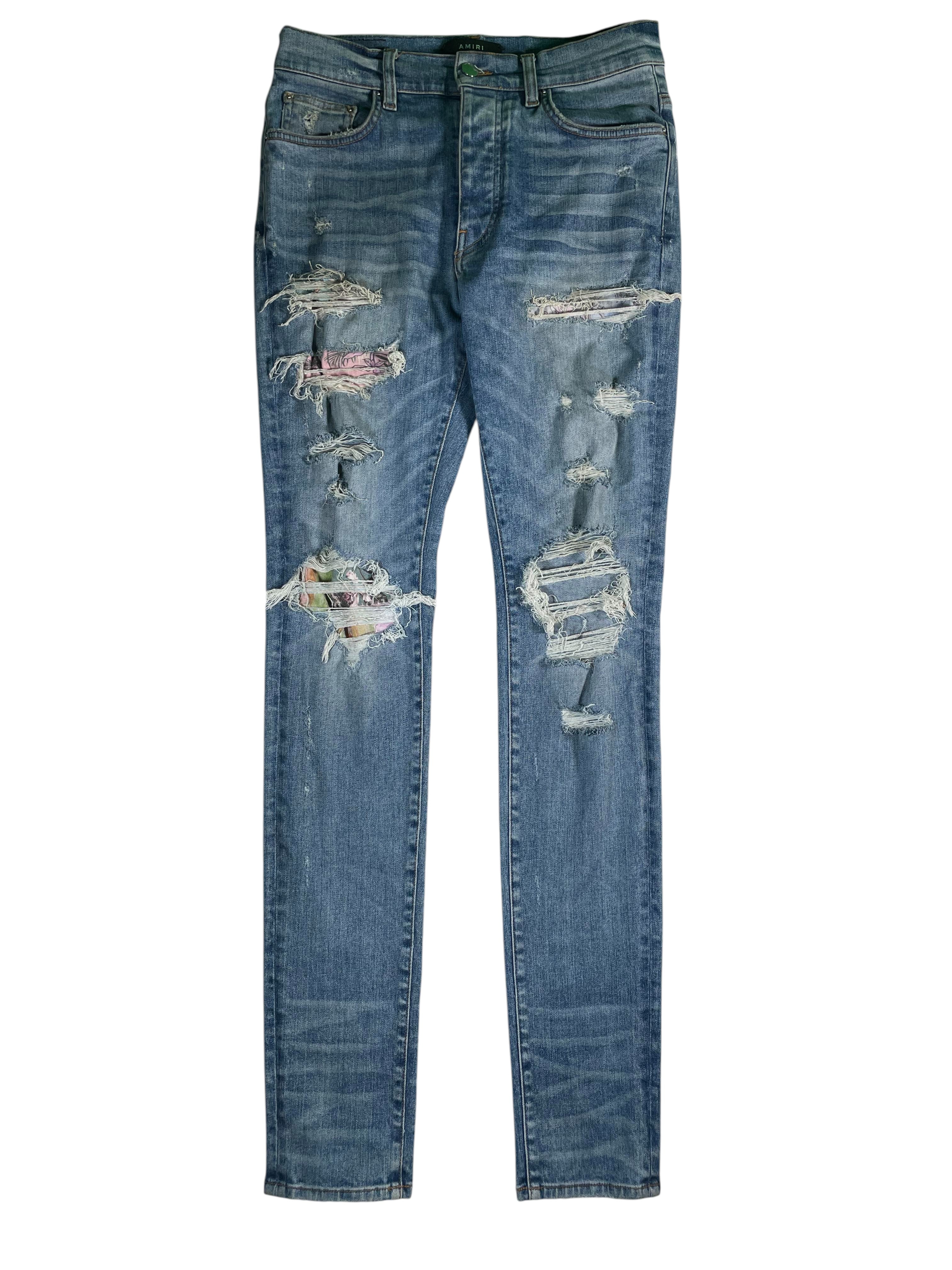Amiri Floral Purple Patch Light Wash Jeans