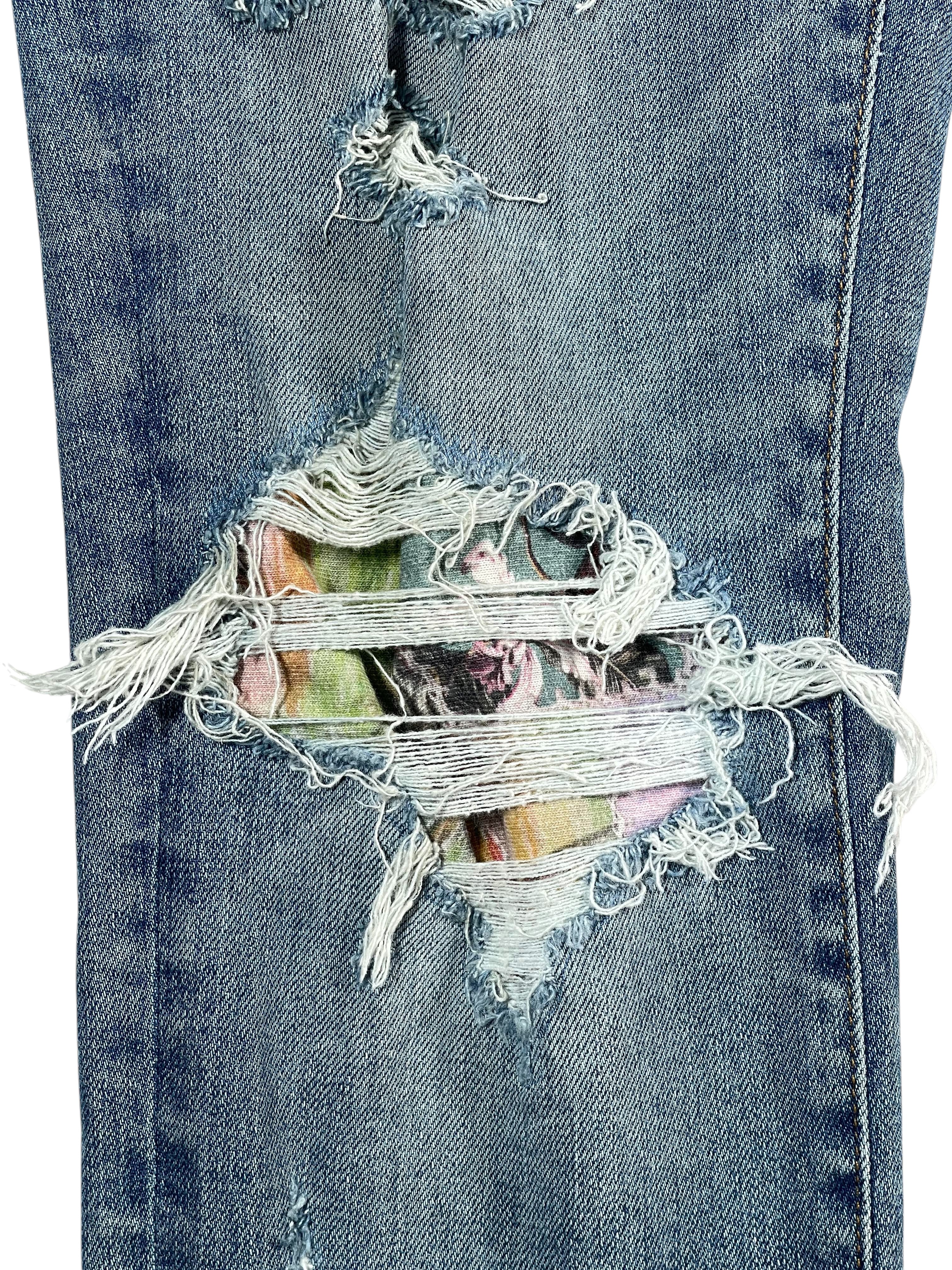 Amiri Floral Purple Patch Light Wash Jeans