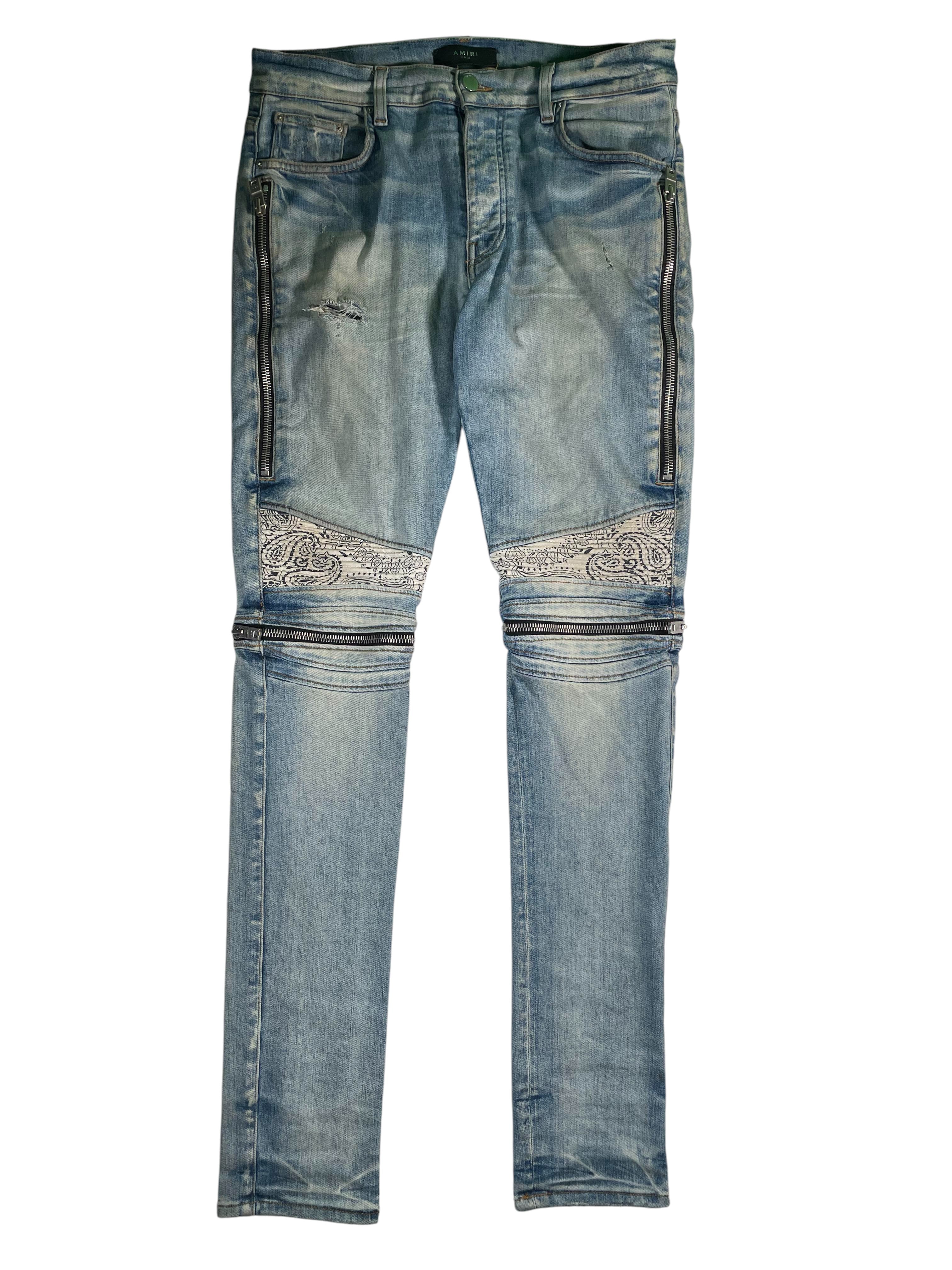 Amiri MX2 Paisley Light Wash Cream Jeans