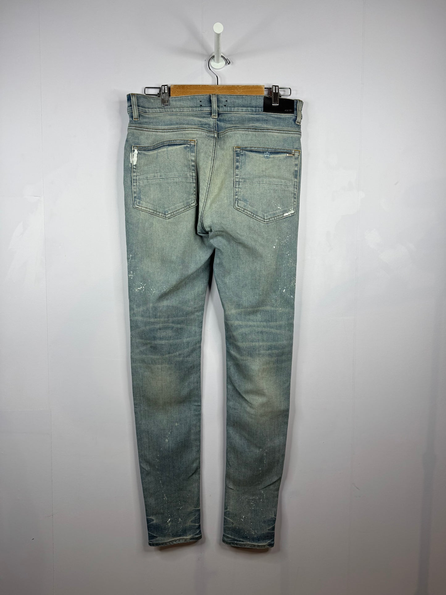 Amiri MX1 Green Plaid Patch Light Wash Jean